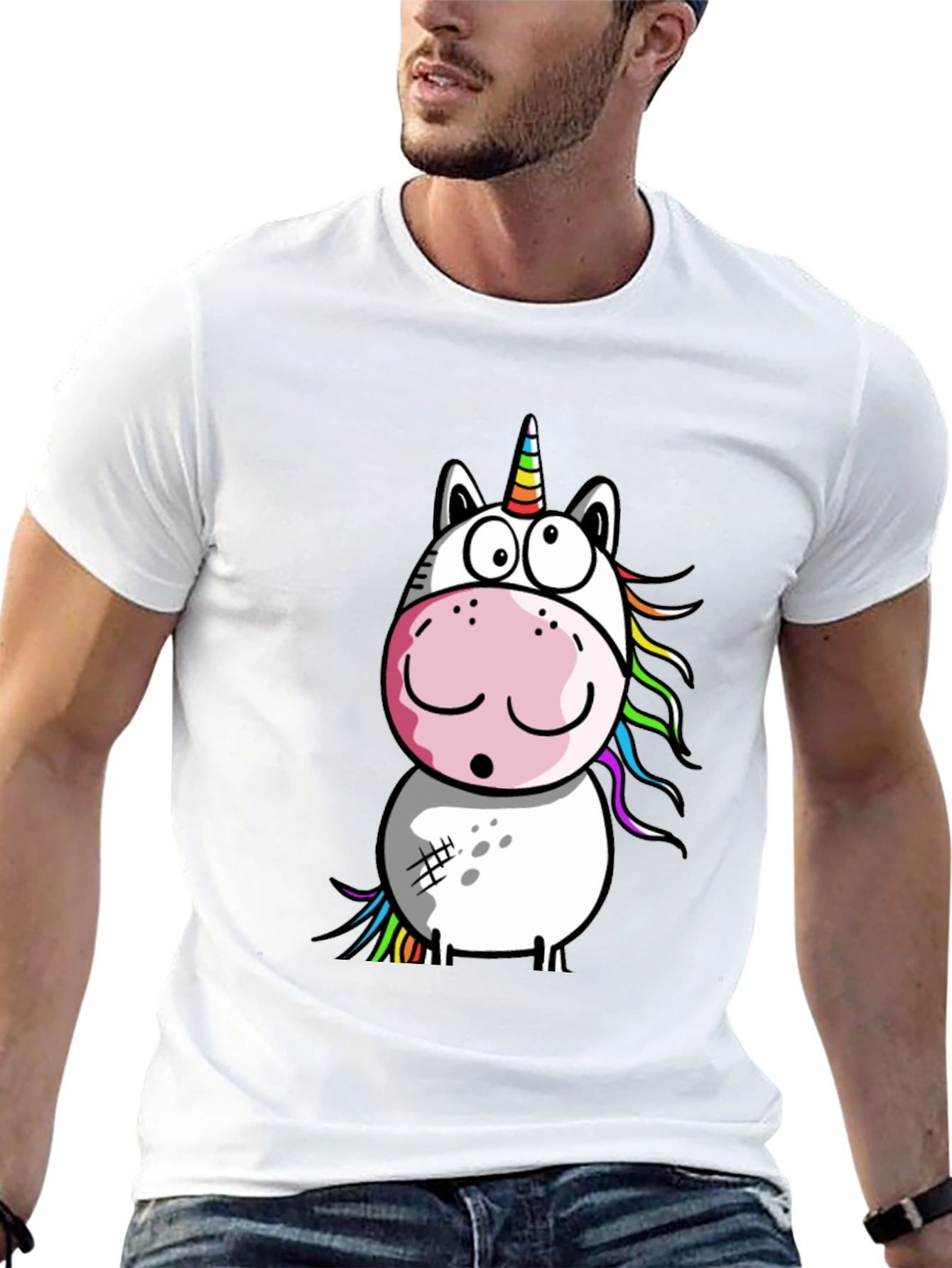Cartoon Unicorn Graphic T-Shirt - Black