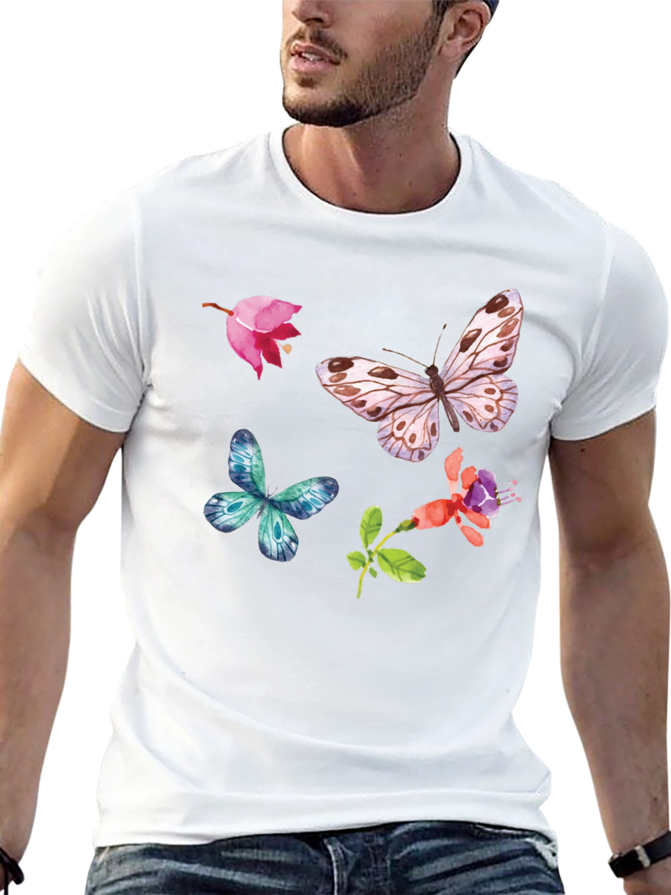 Floral Butterfly Graphic Tee - Black Casual Top