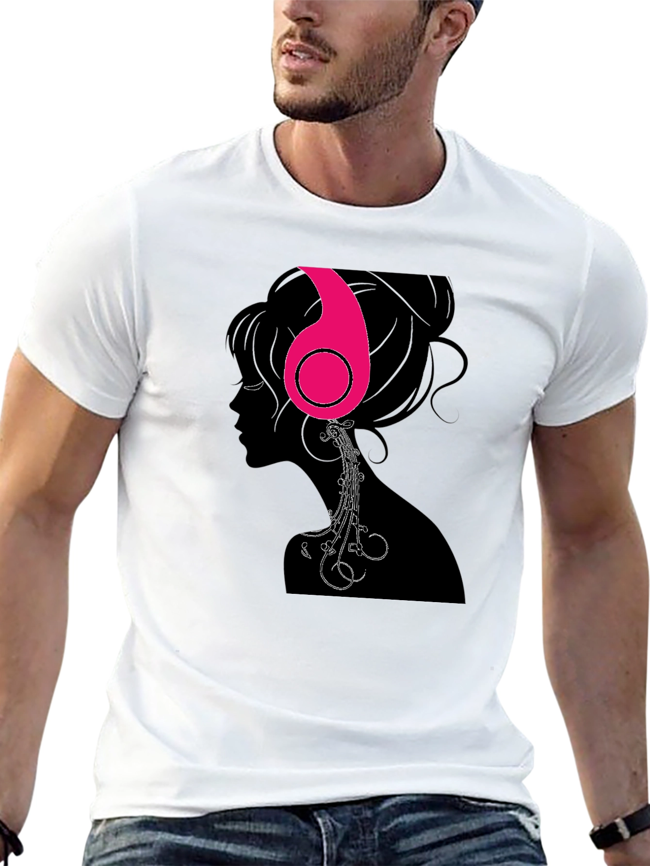 Headphones Girl Graphic Tee - Black Cotton T-Shirt