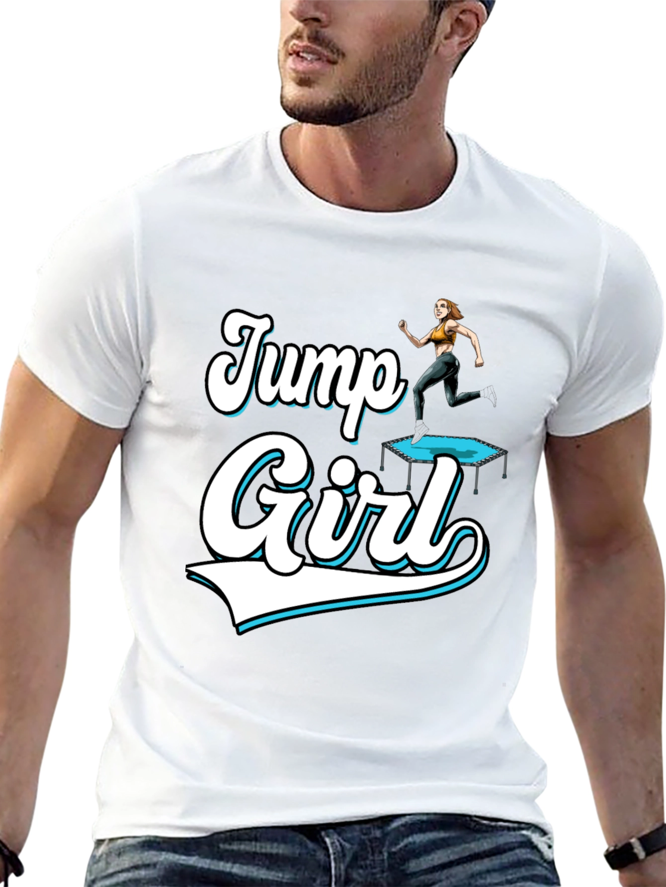 Jump Girl Black T-Shirt Fun Design