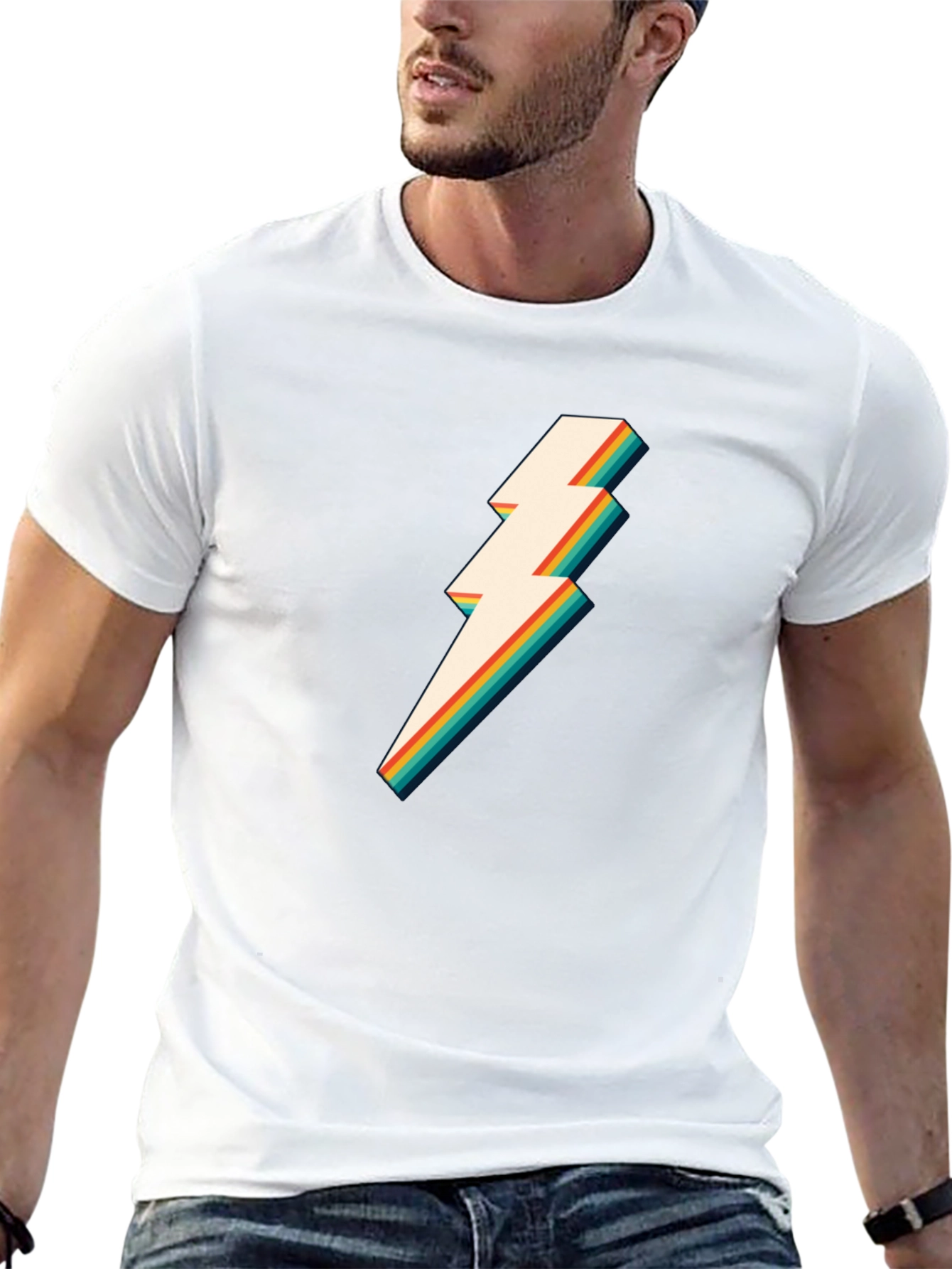 Retro Lightning Bolt Graphic Tee - Black T-Shirt