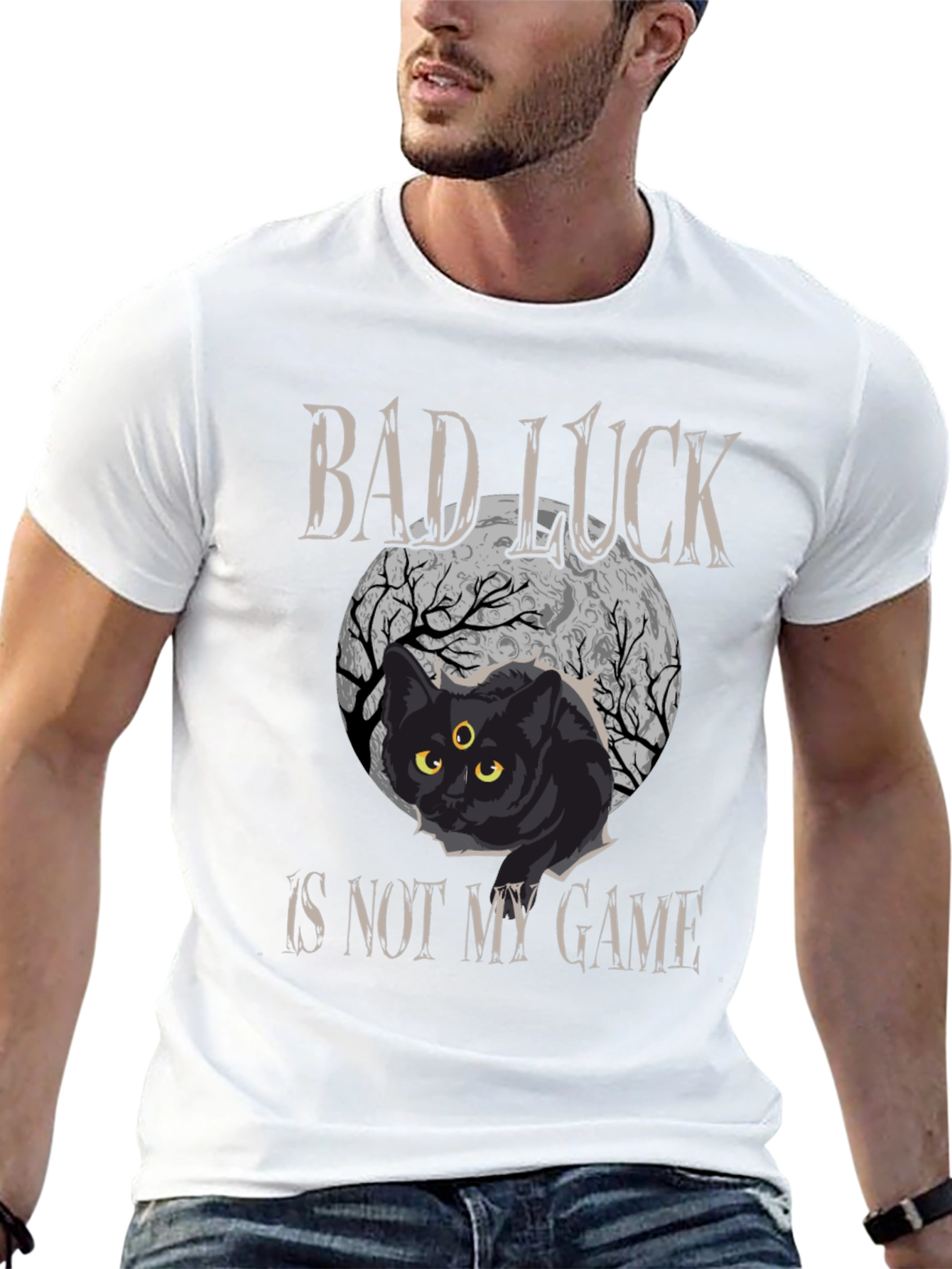 Bad Luck Cat Graphic Tee - Spooky Style