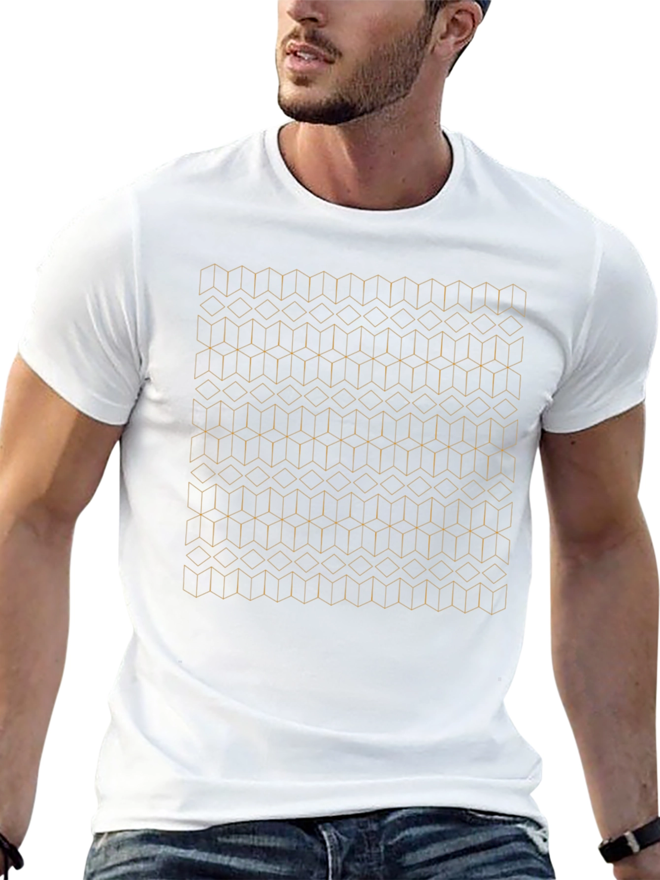 Geometric Cube Pattern Black T-Shirt