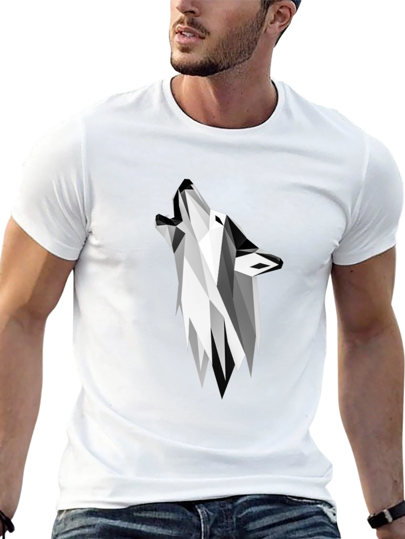Geometric Wolf Graphic Tee - Modern Black T-Shirt
