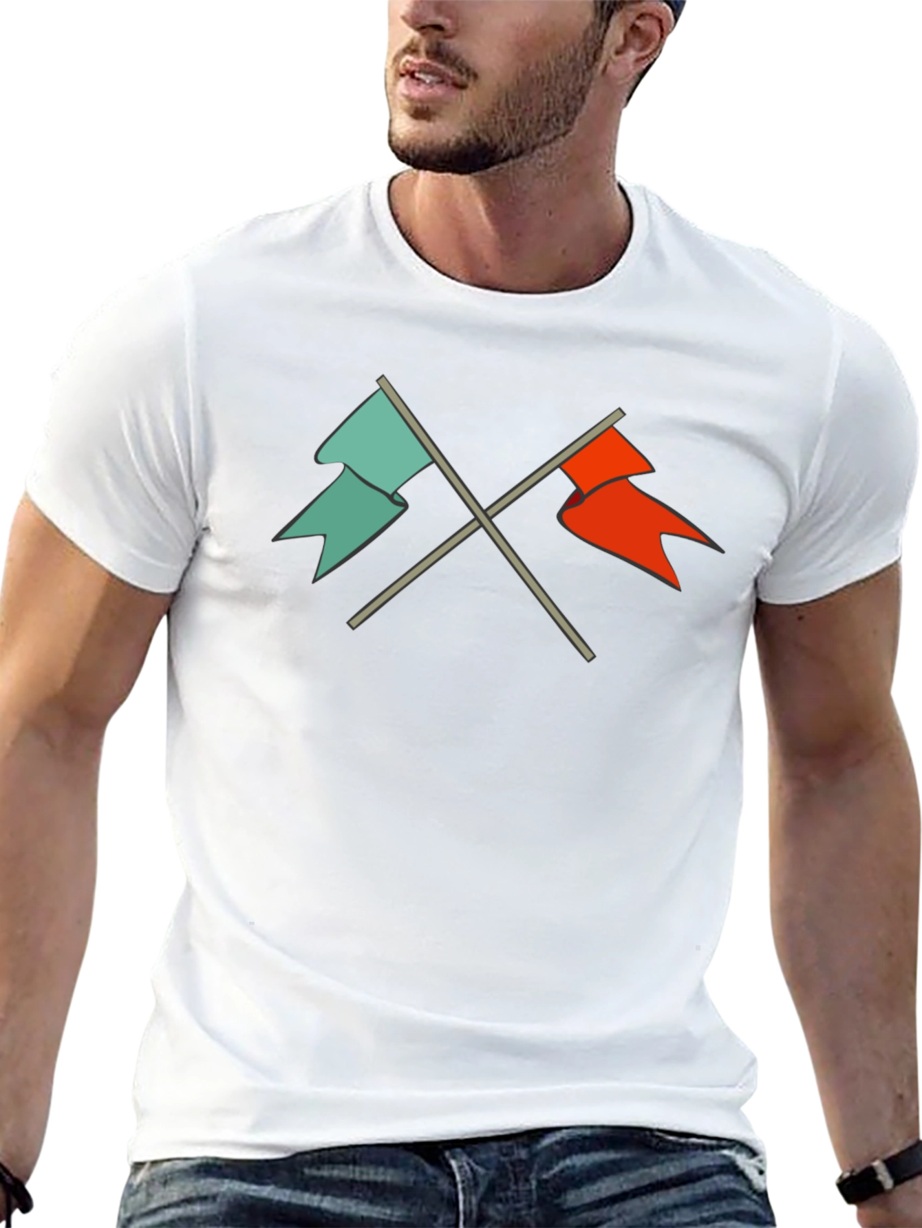 Crossed Flags Graphic Tee - Casual Black T-Shirt