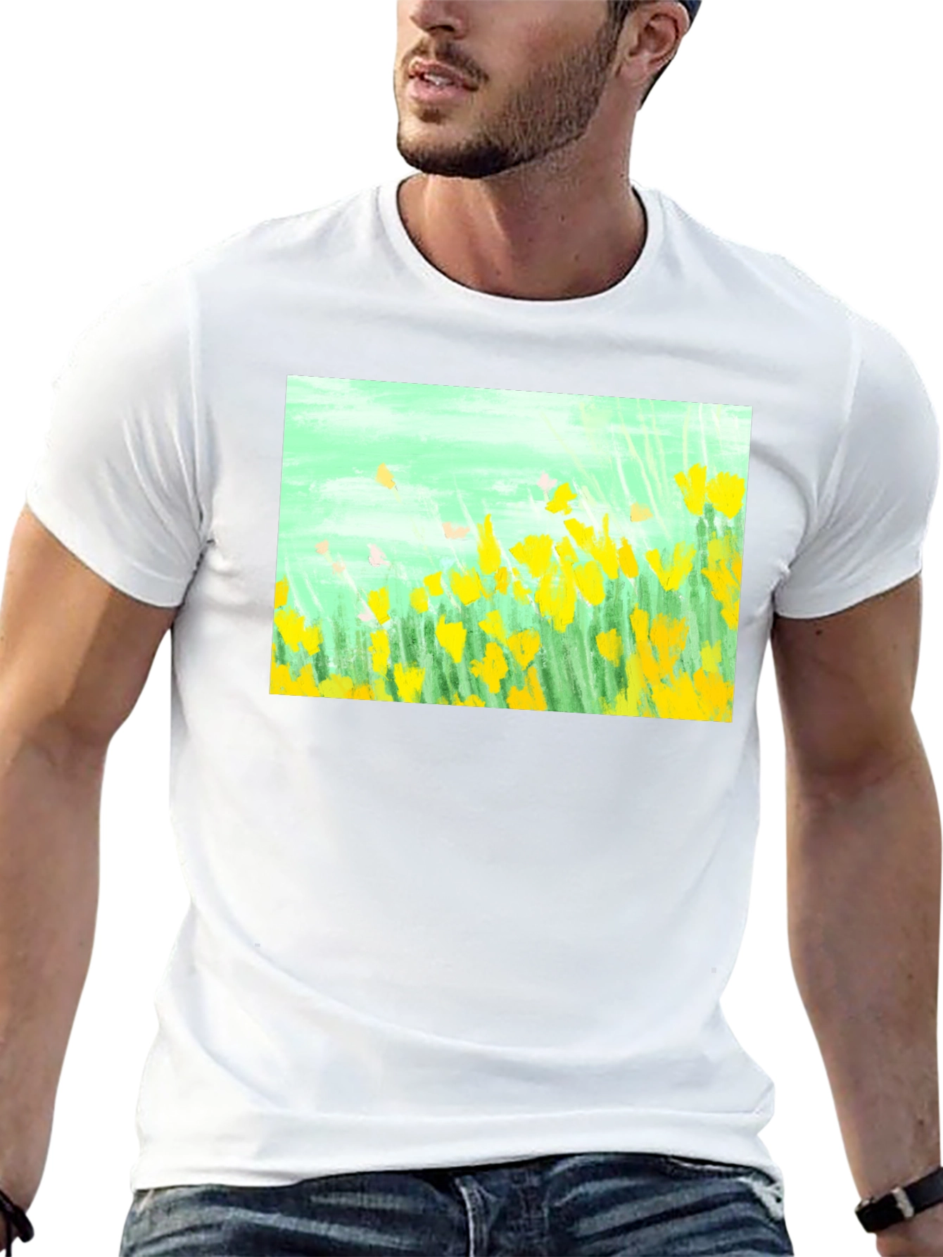 Floral Graphic Tee - Impressionist Yellow Flowers