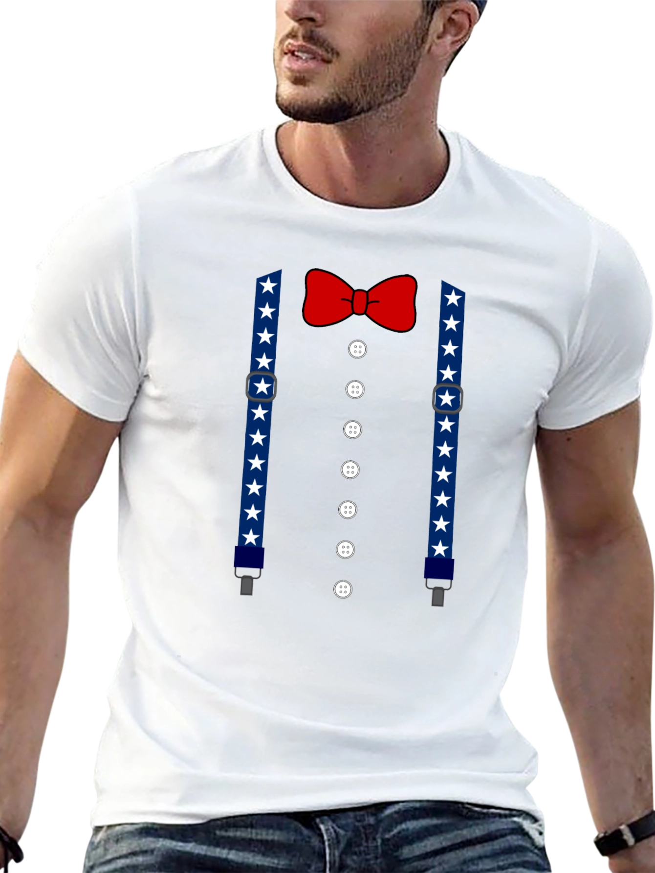 Patriotic Suspenders & Bow Tie Mens T-Shirt