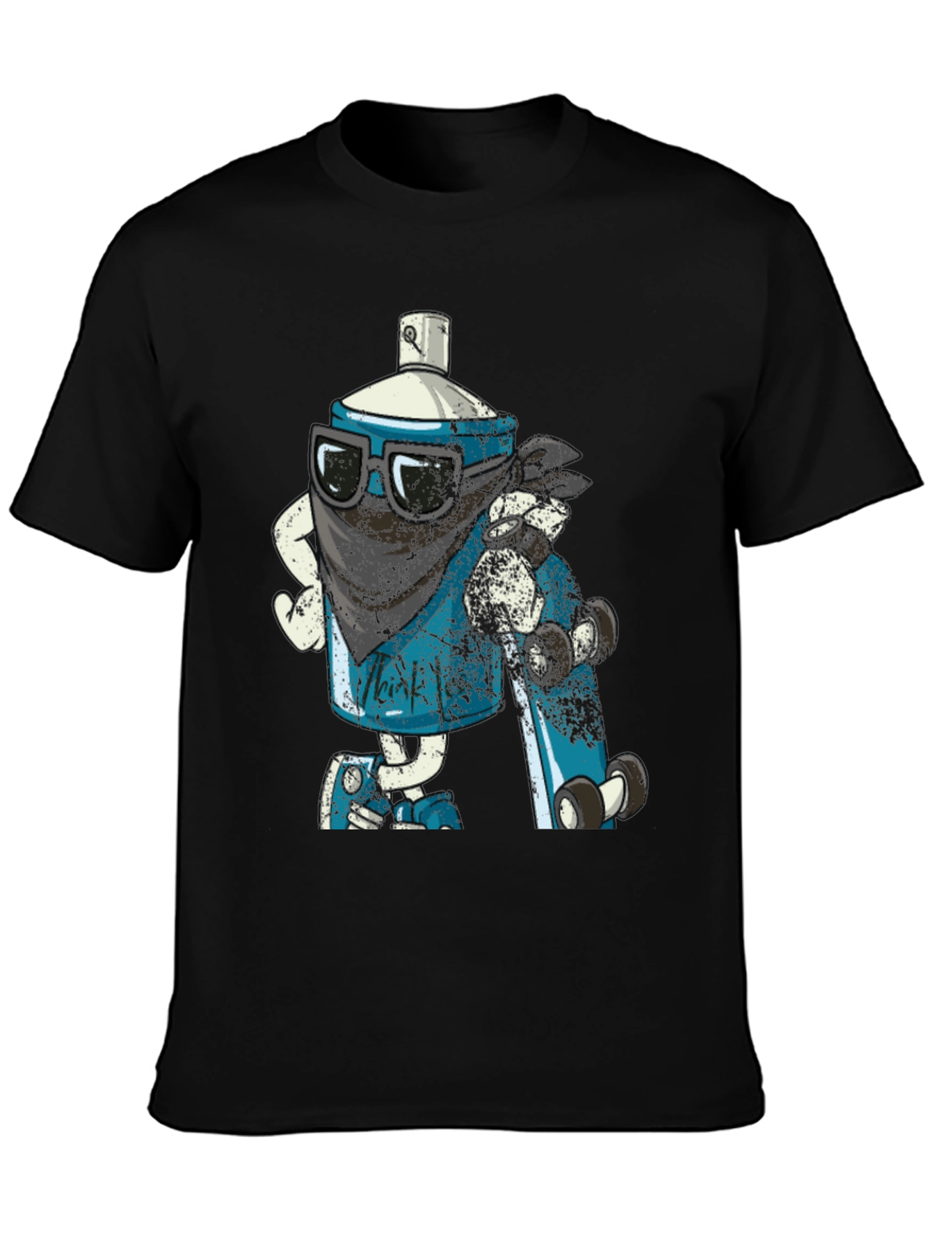 Cool Cartoon Spray Can on Black T-Shirt