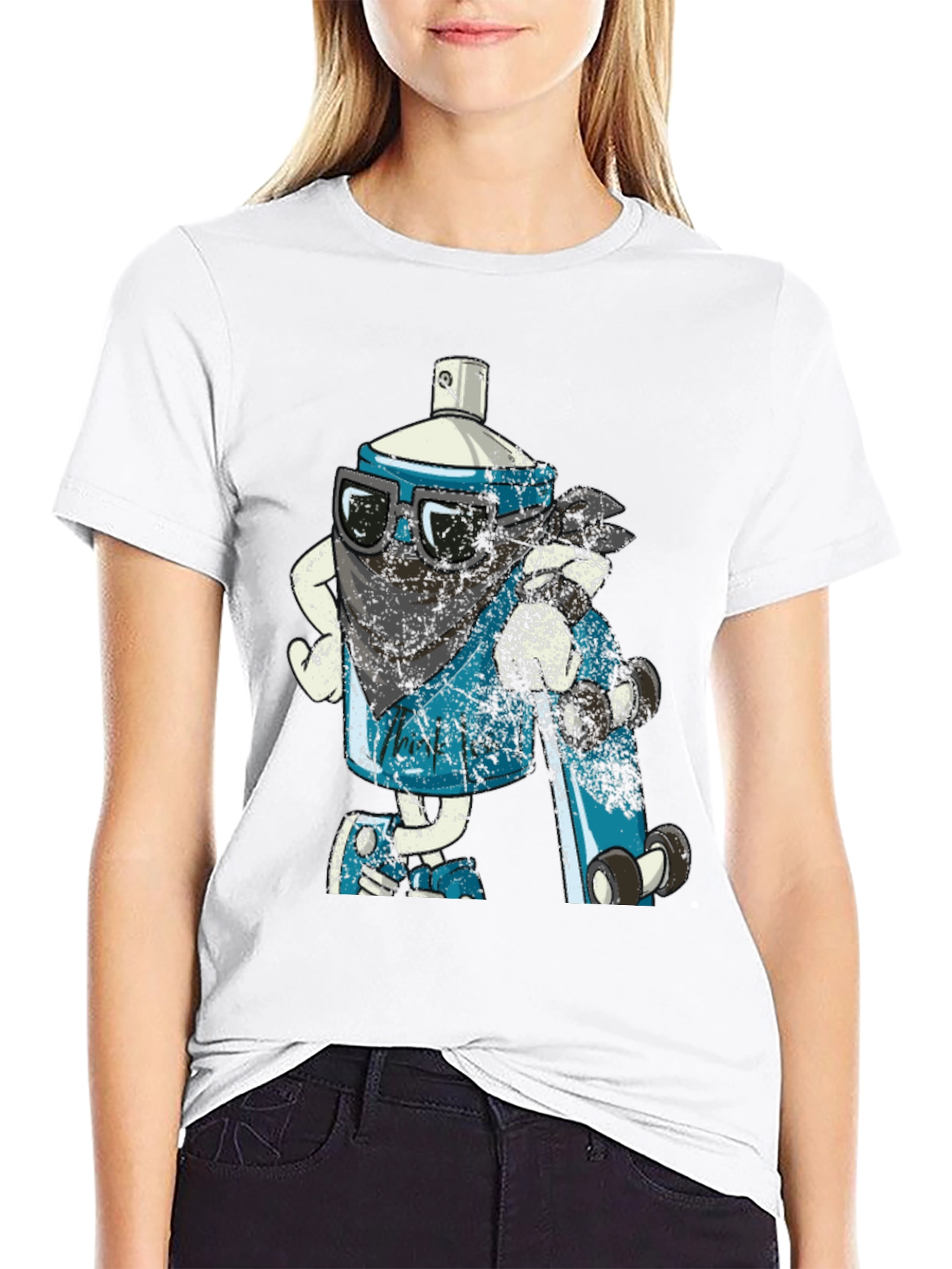 Cool Cartoon Spray Can on Black T-Shirt