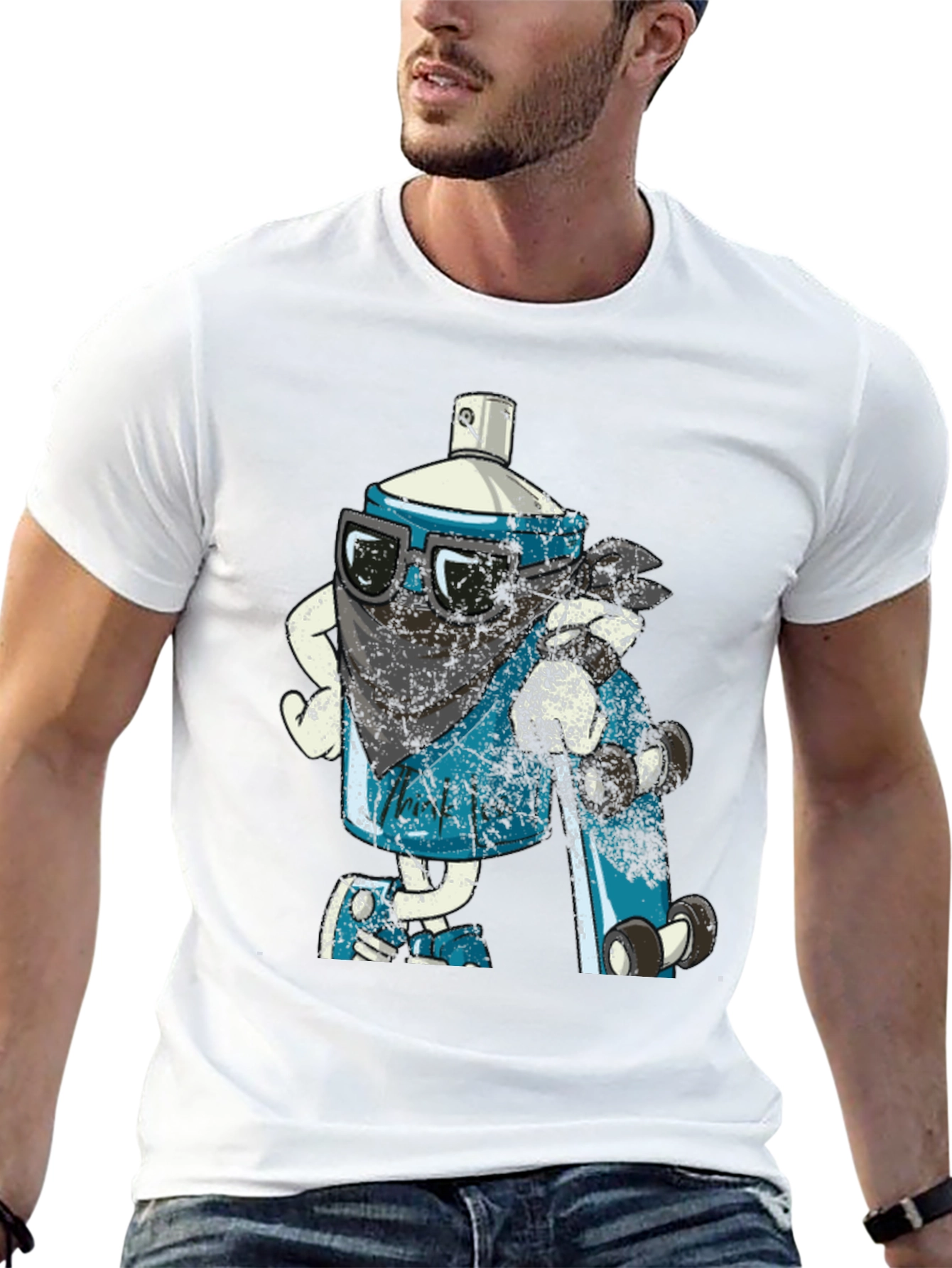 Cool Cartoon Spray Can on Black T-Shirt