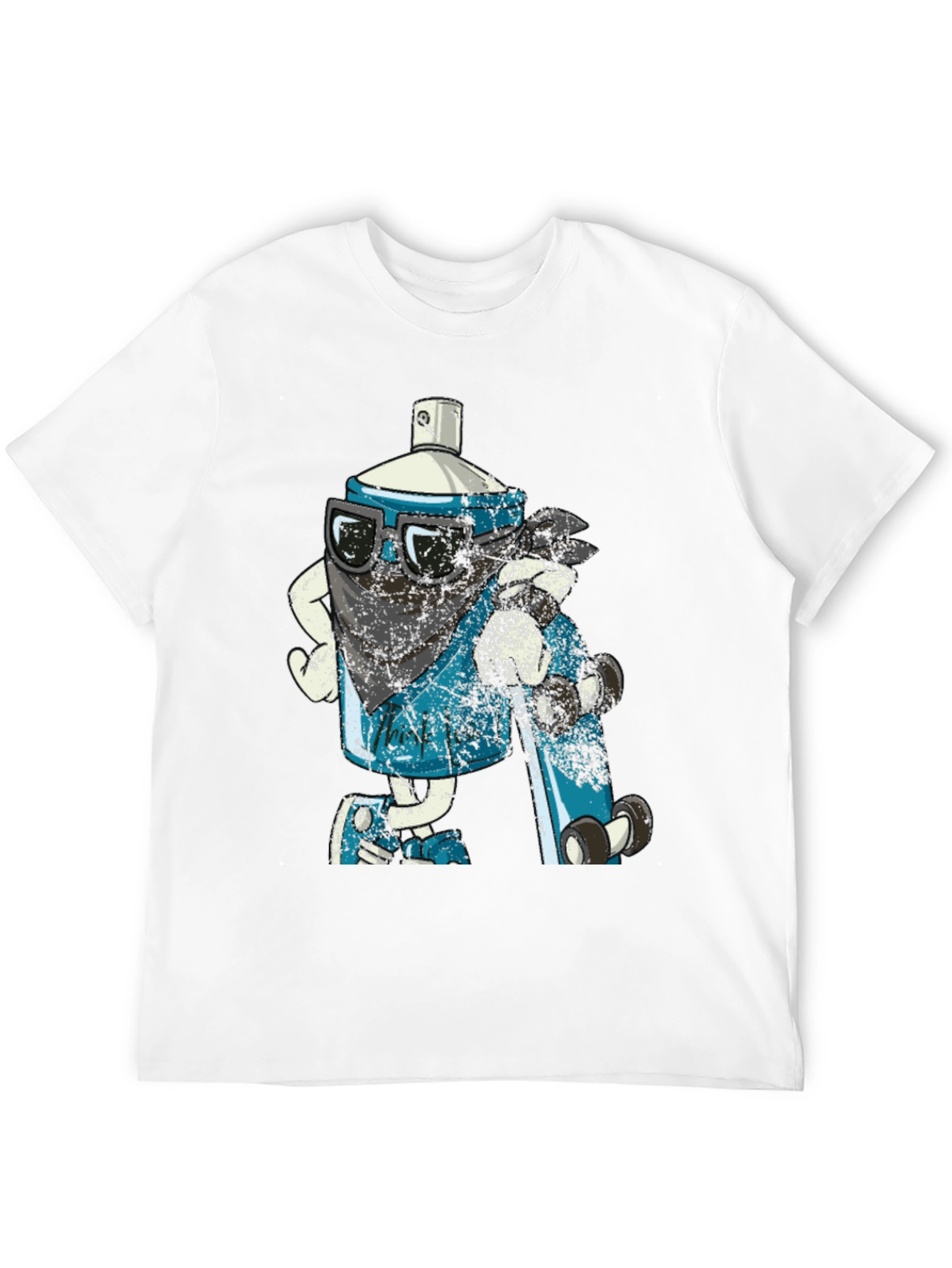Cool Cartoon Spray Can on Black T-Shirt