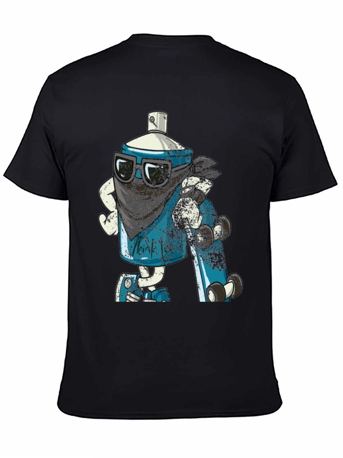 Cool Cartoon Spray Can on Black T-Shirt