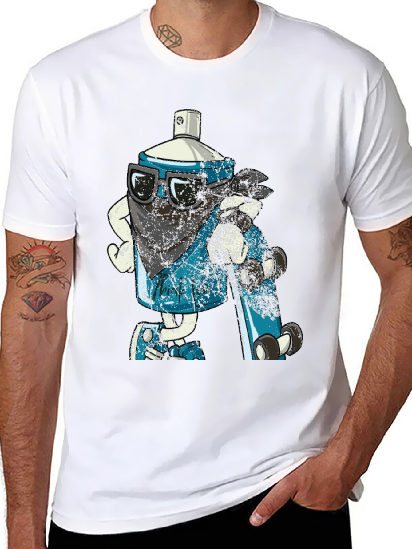 Cool Cartoon Spray Can on Black T-Shirt