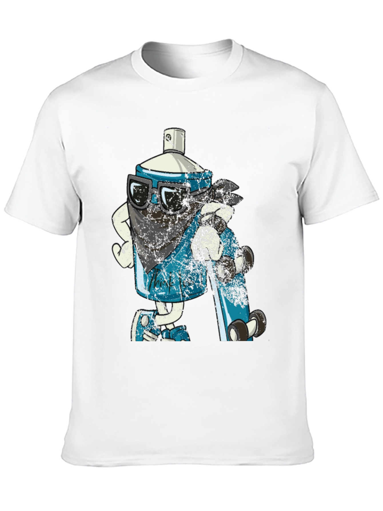 Cool Cartoon Spray Can on Black T-Shirt