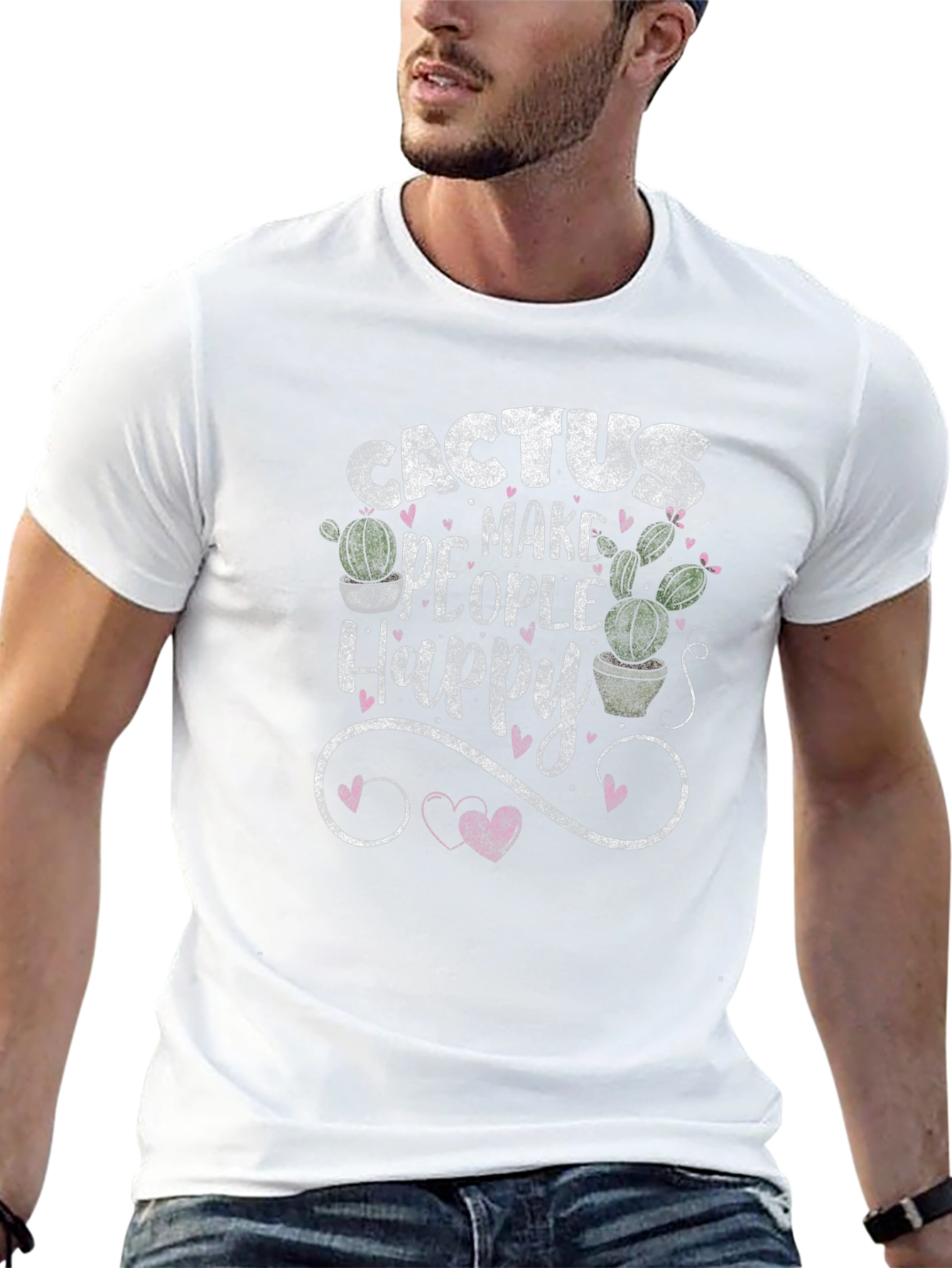 Cactus Make People Happy Black T-Shirt