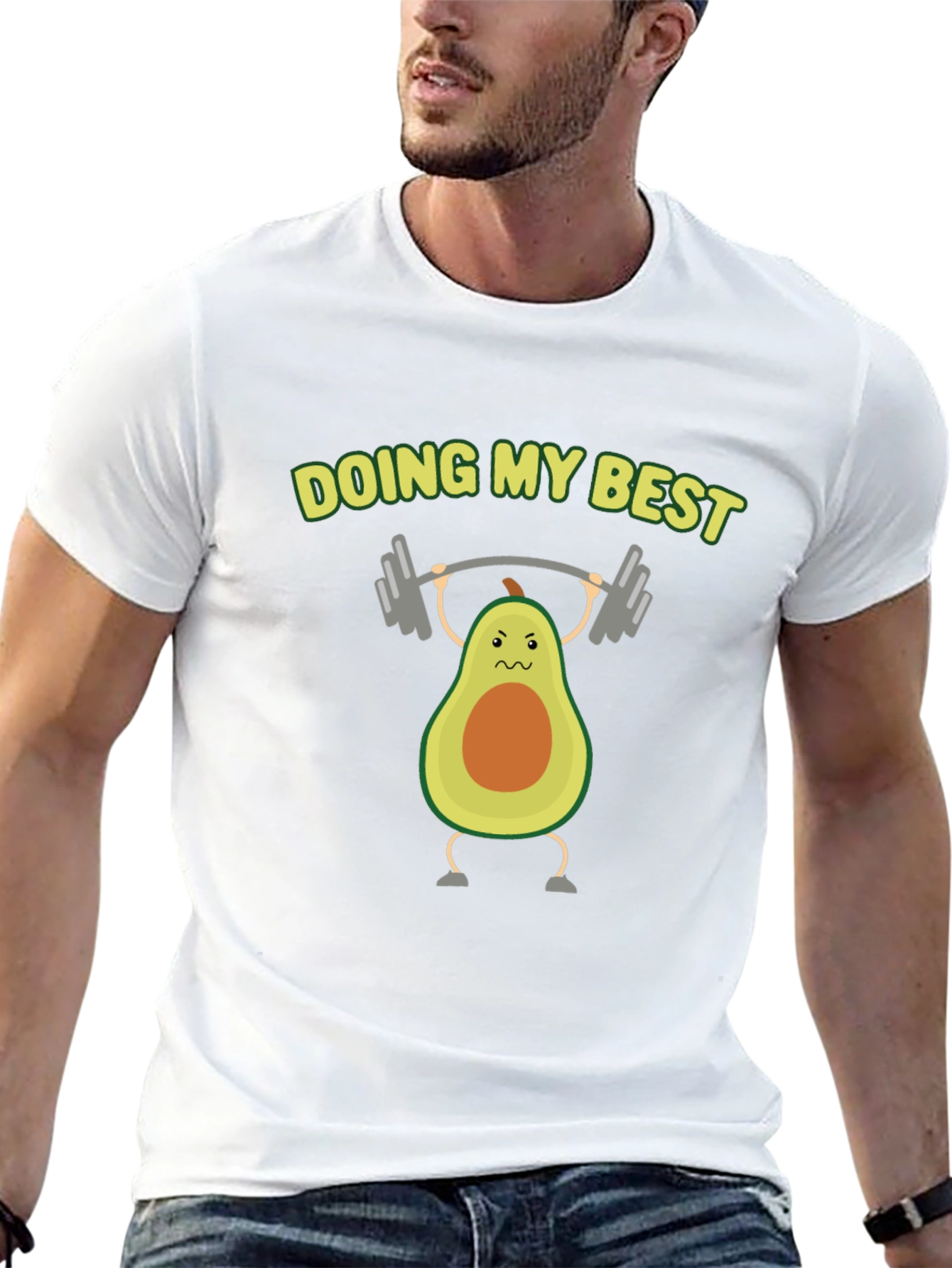Funny Avocado Lifting Weights Graphic T-Shirt