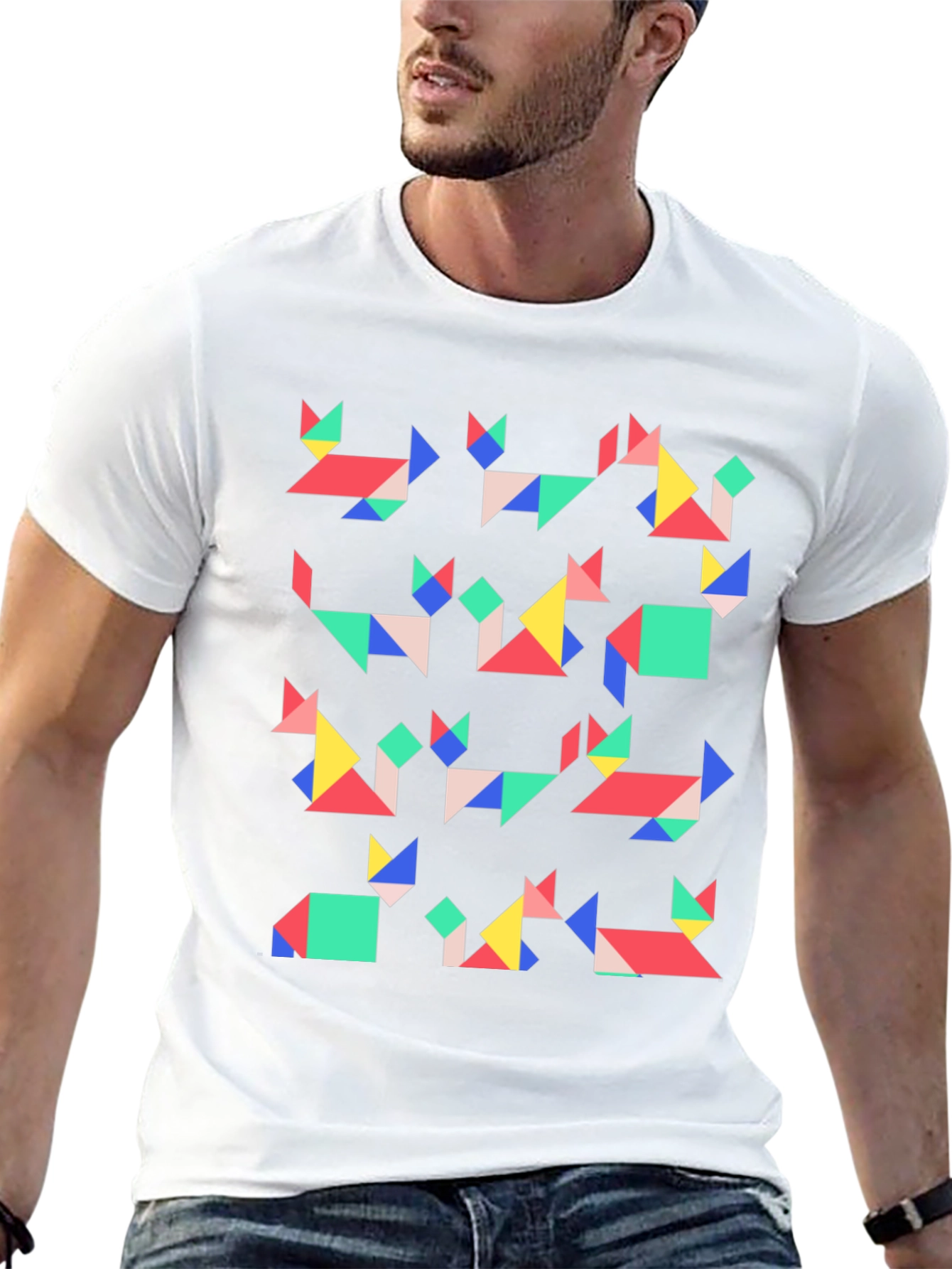 Geometric Cats Black T-Shirt | Modern Art Tee