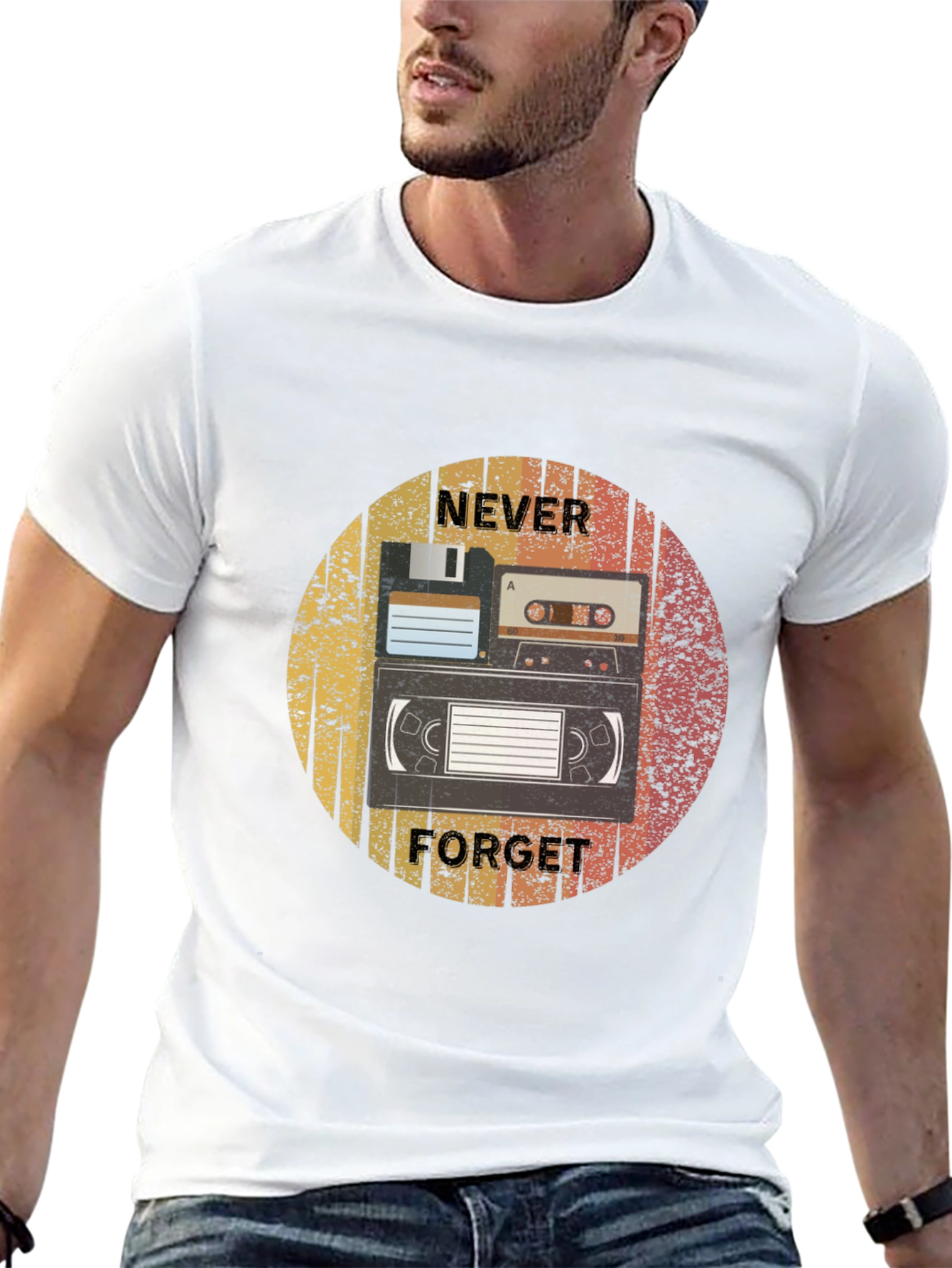 Retro Media Black T-Shirt - Never Forget