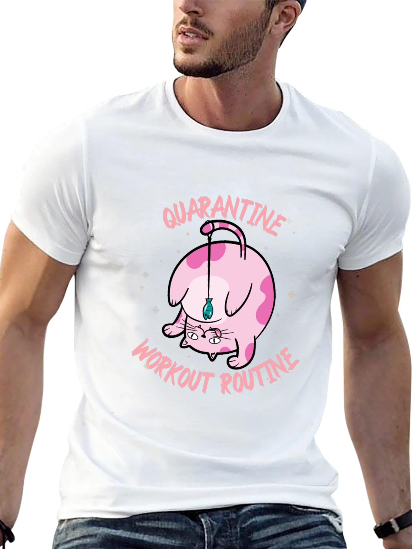 Quarantine Workout Routine Cat Graphic T-Shirt