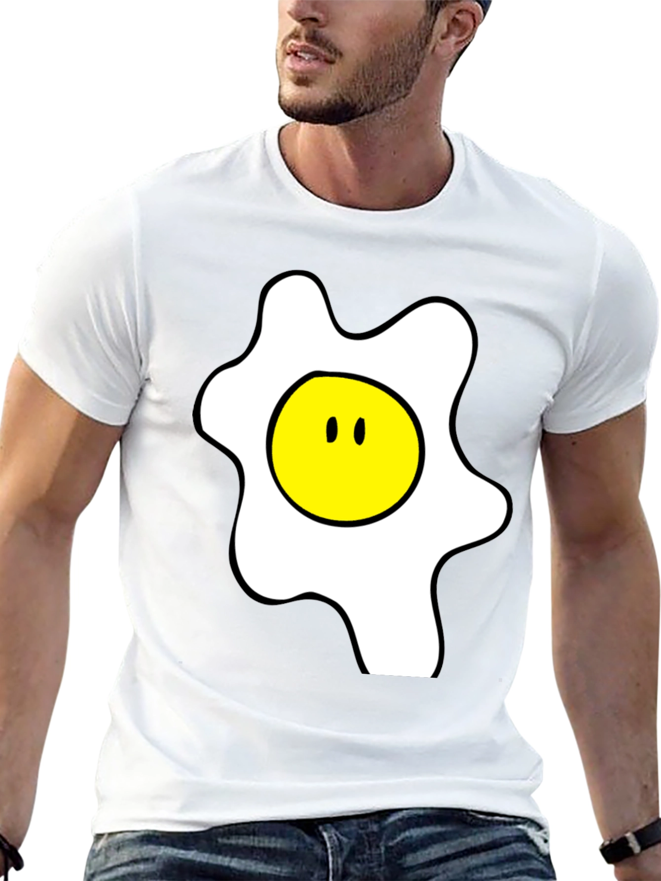 Funny Cartoon Fried Egg Graphic Black T-Shirt