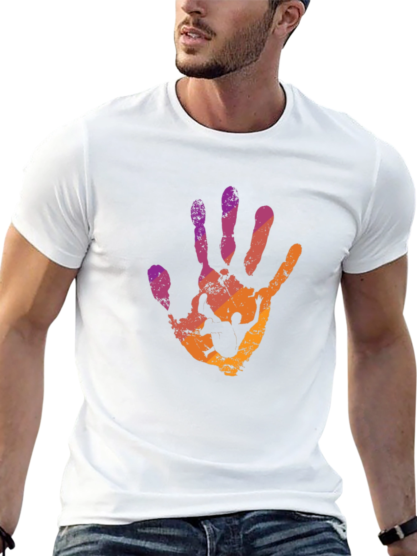 Abstract Handprint Graphic T-Shirt - Trendy Crew Neck Tee