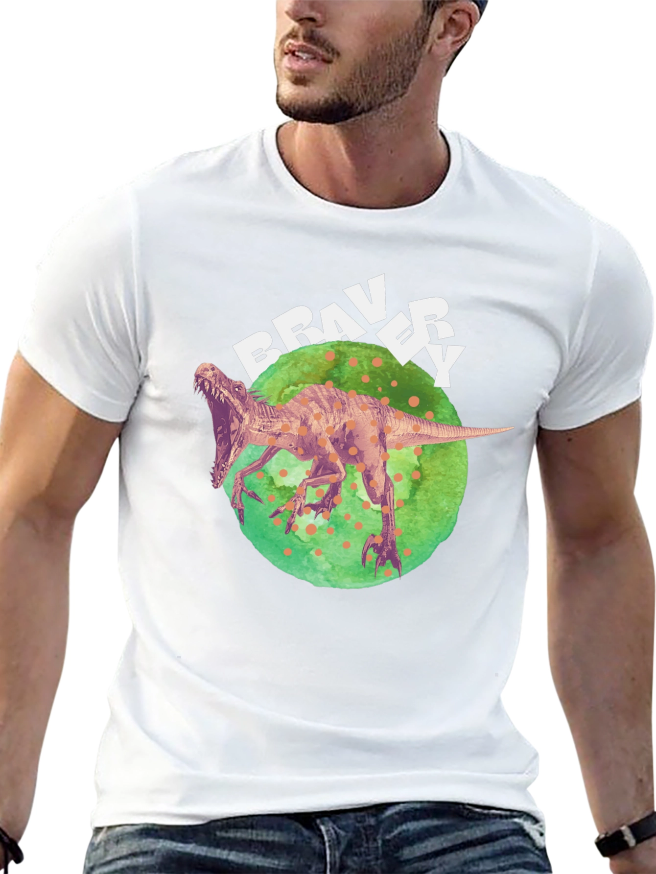 Bravery Dinosaur Graphic T-Shirt - Cool Design