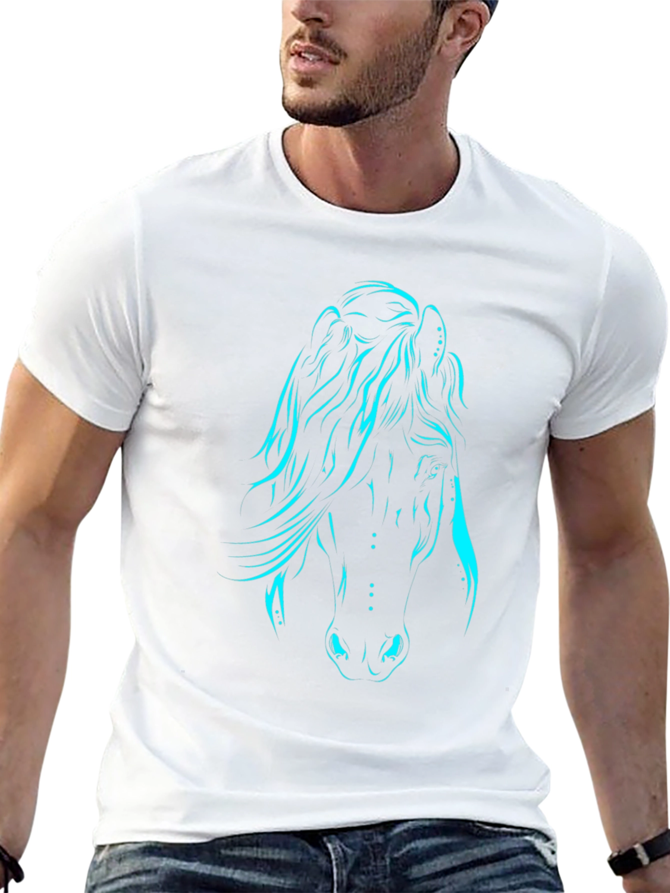 Black T-Shirt with Luminous Horse Graphic