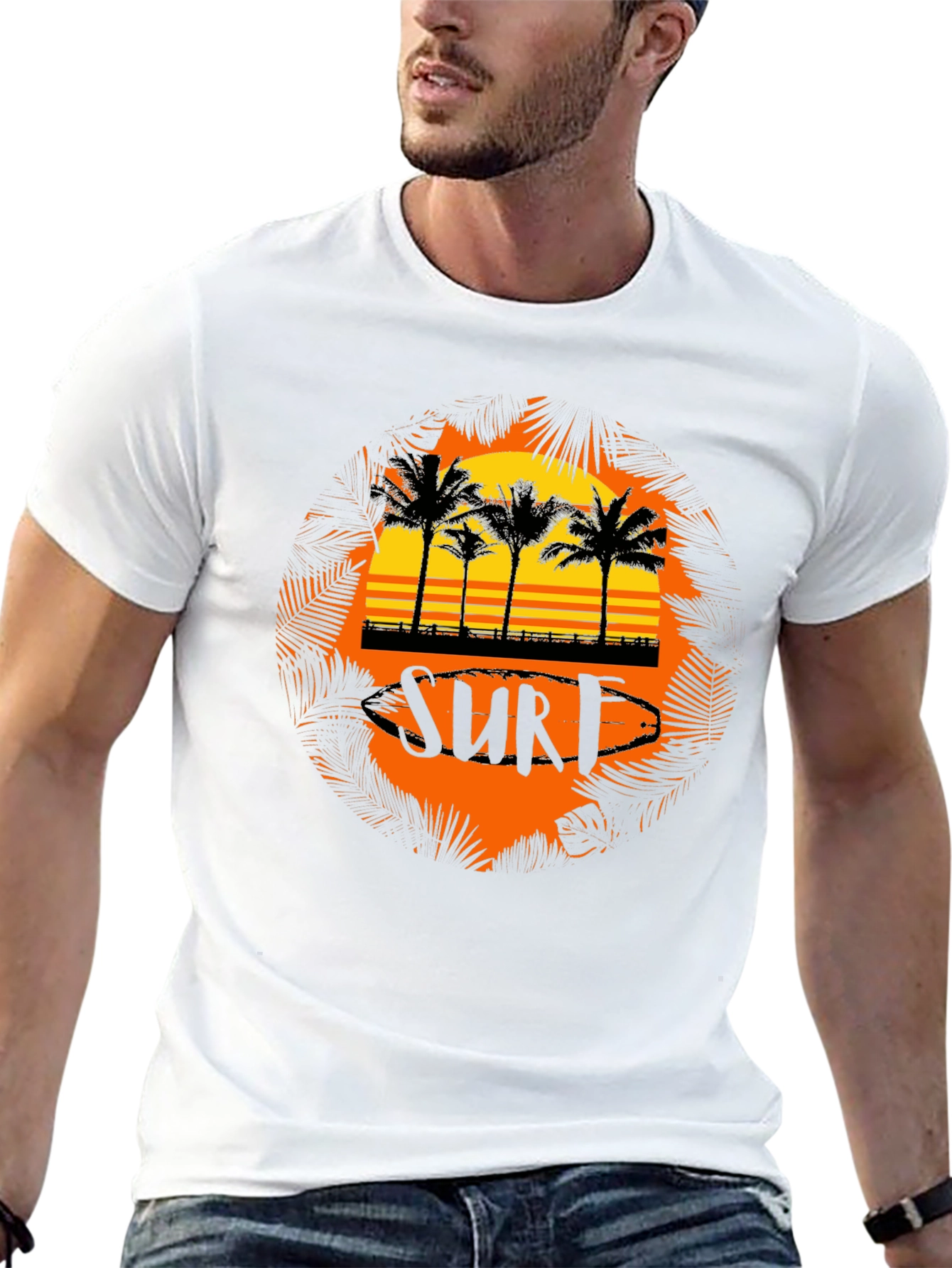 Surf Sunset Palm Tree Graphic Tee - Black