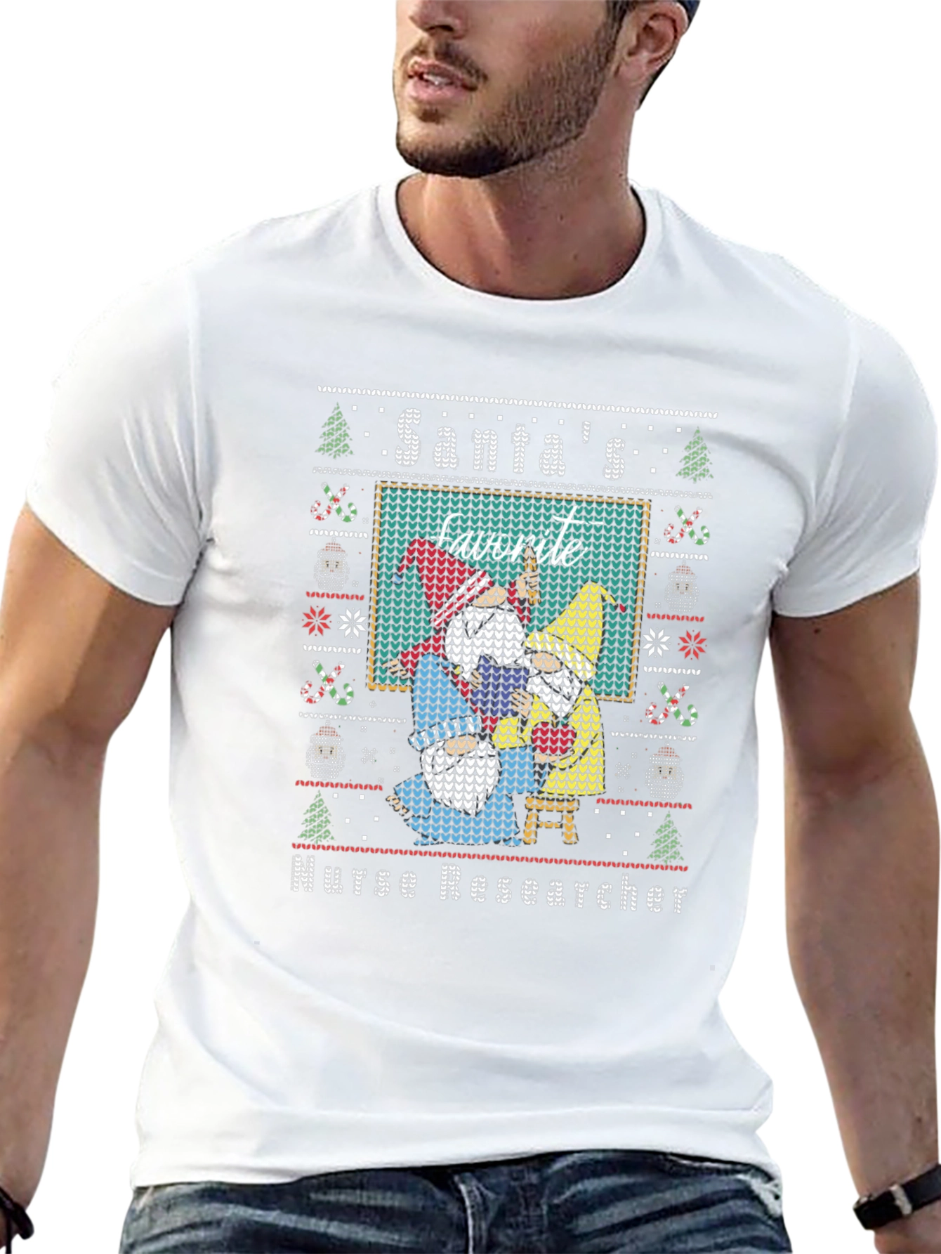 Santas Favorite Nurse Researcher Ugly Christmas Sweater T-Shirt