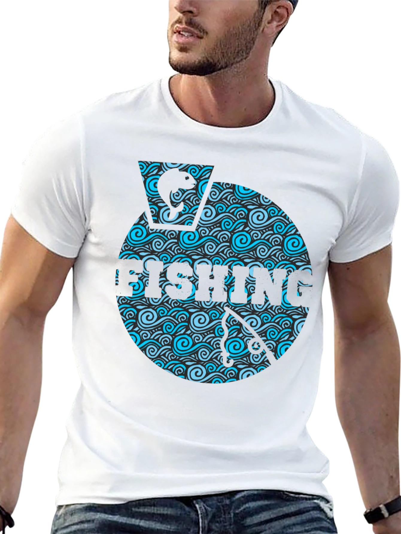 Fishing Wave Graphic T-Shirt - Black