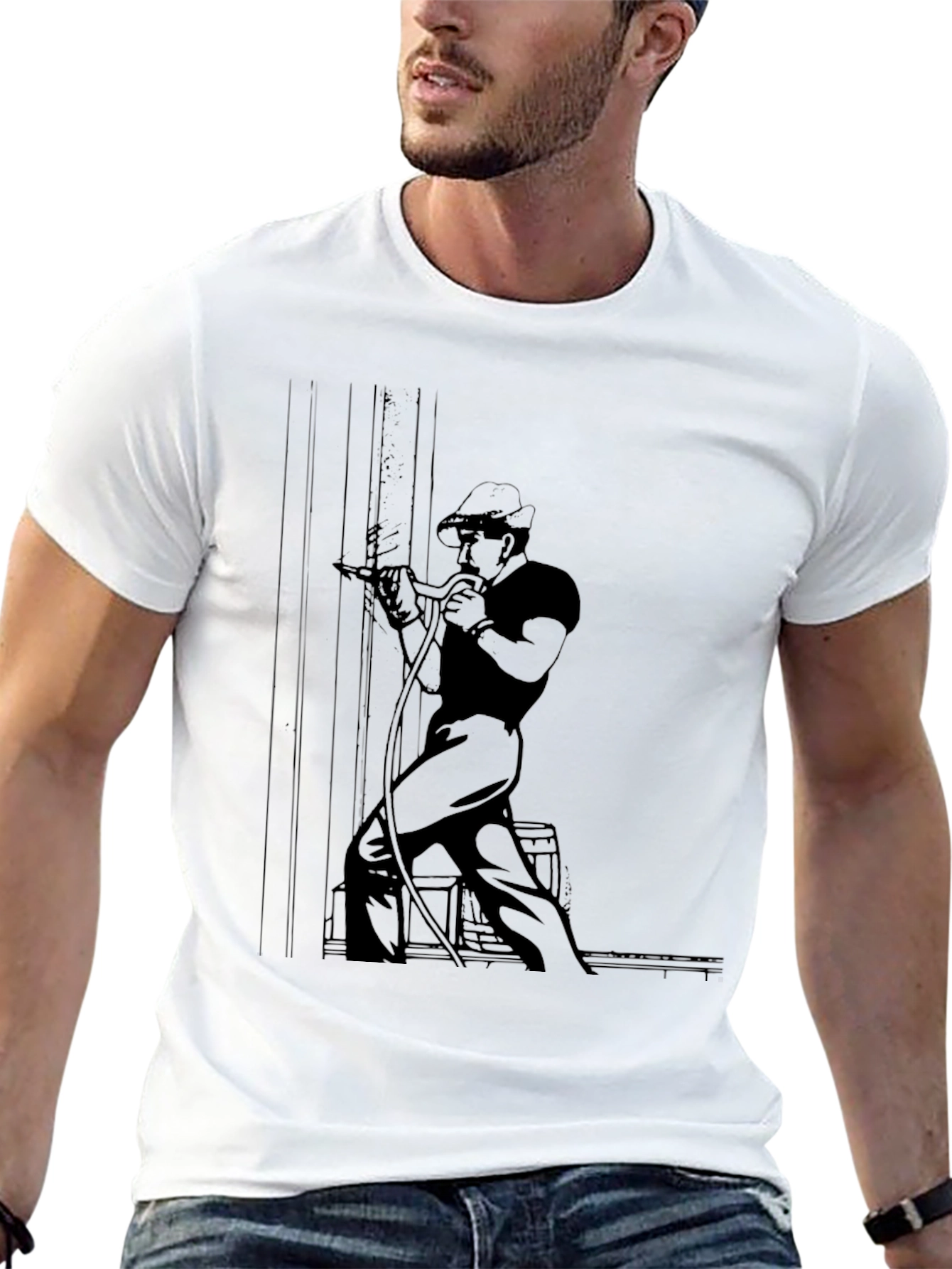 Retro Welder Graphic T-Shirt - Black