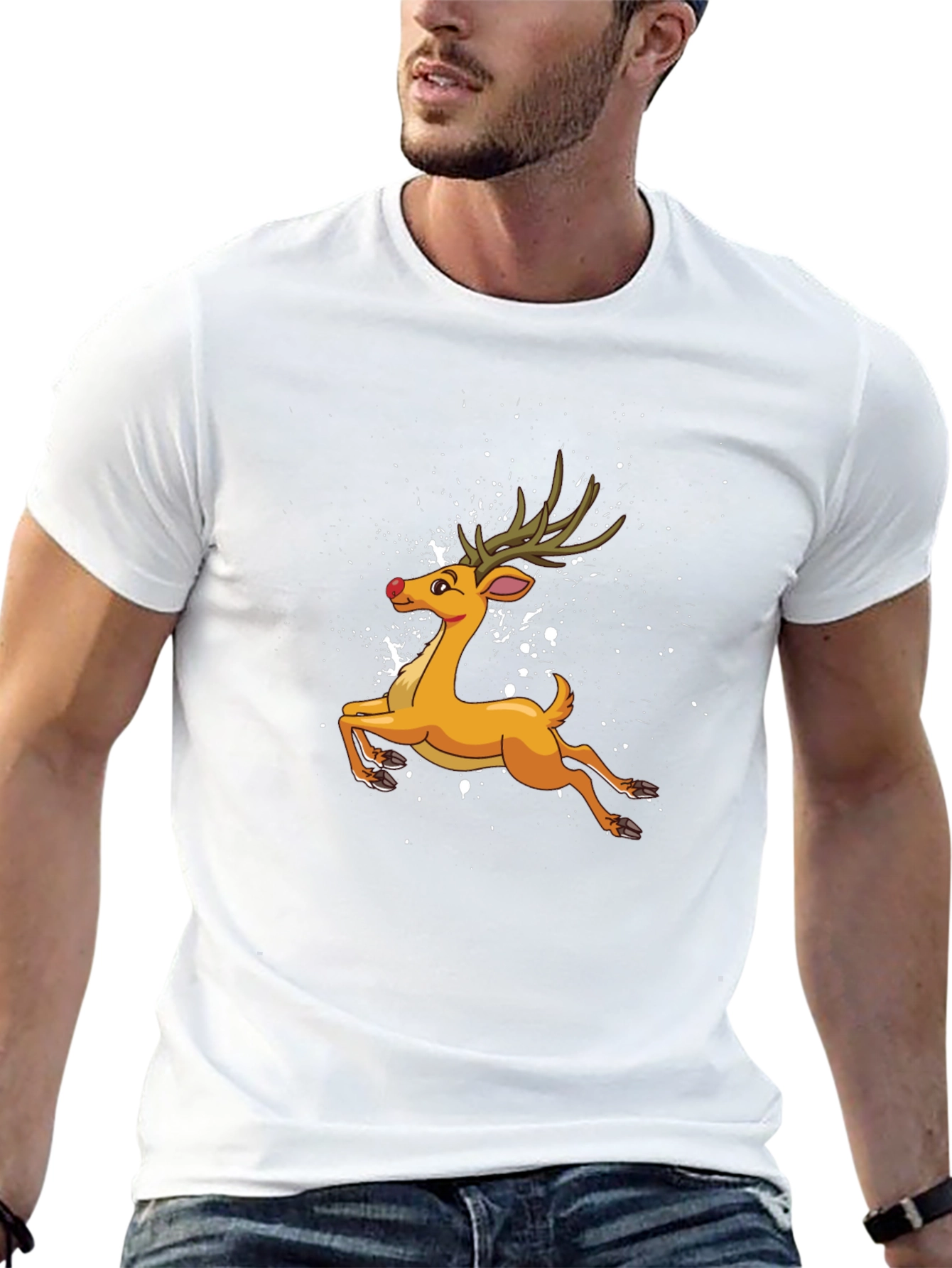 Cartoon Reindeer Black T-Shirt