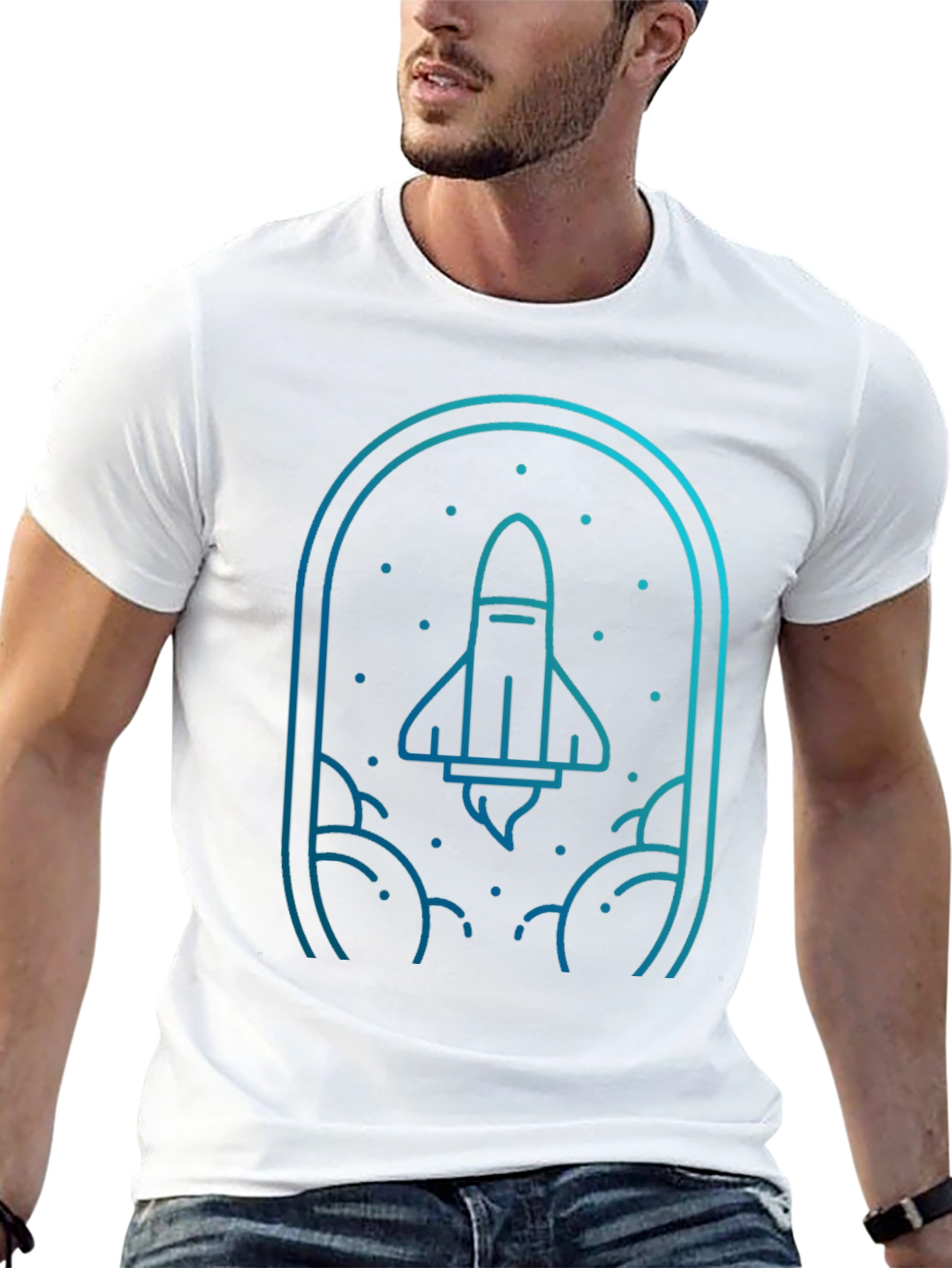 Rocket Launch Graphic Tee - Black Cotton Blend T-Shirt