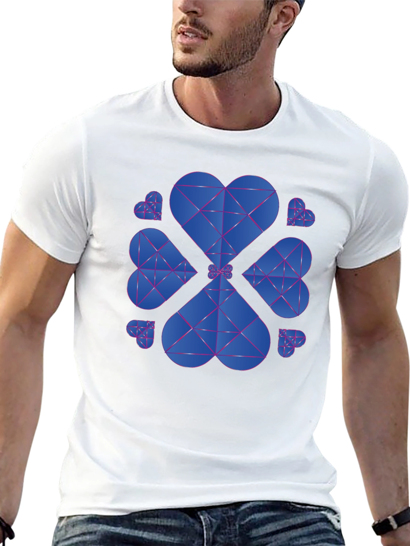 Geometric Heart Clover T-Shirt - Black