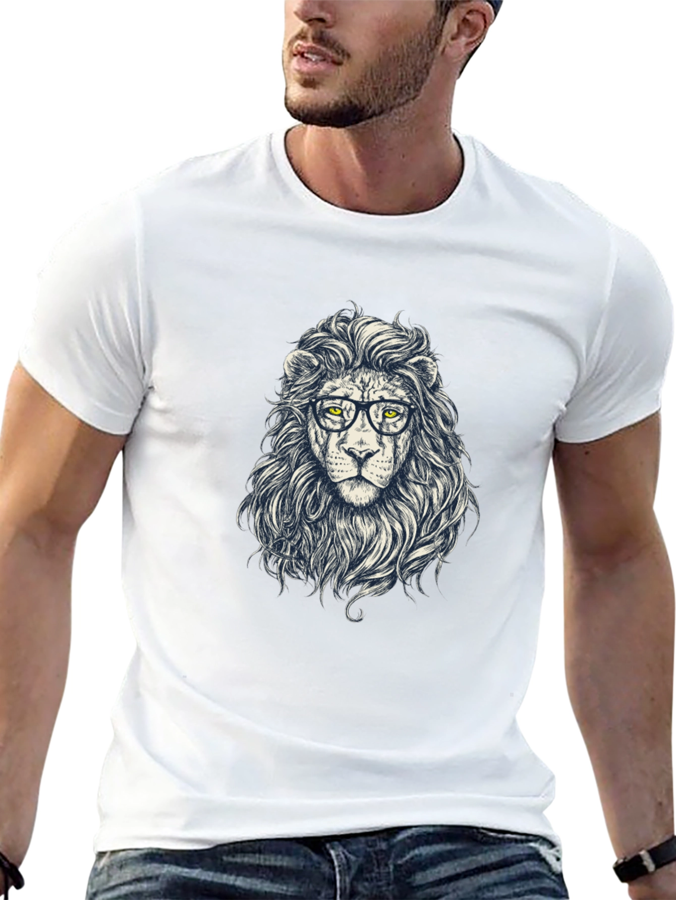 Lion with Glasses Graphic Tee - Black