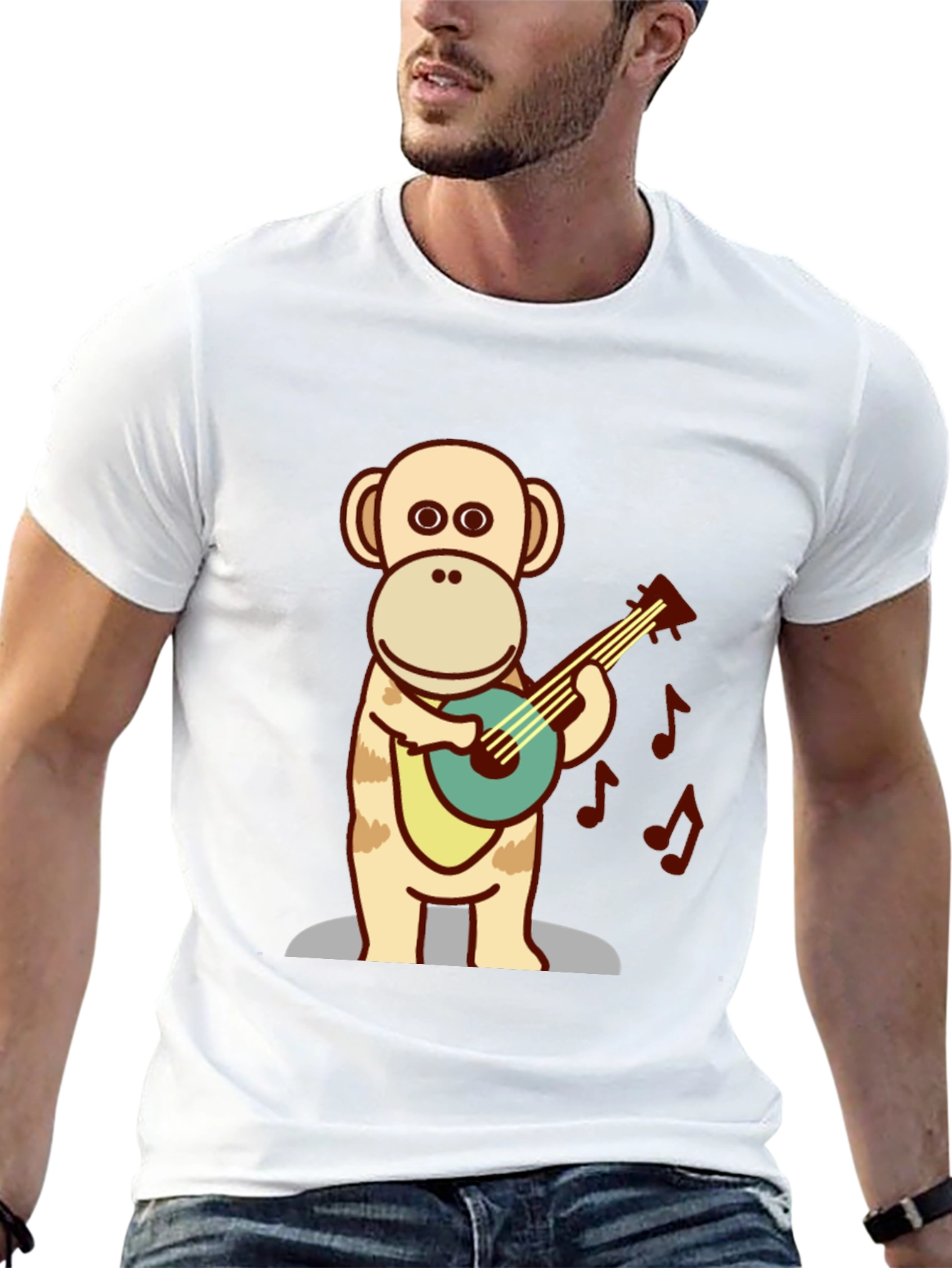 Monkey Guitarist T-Shirt - Fun Cartoon Design