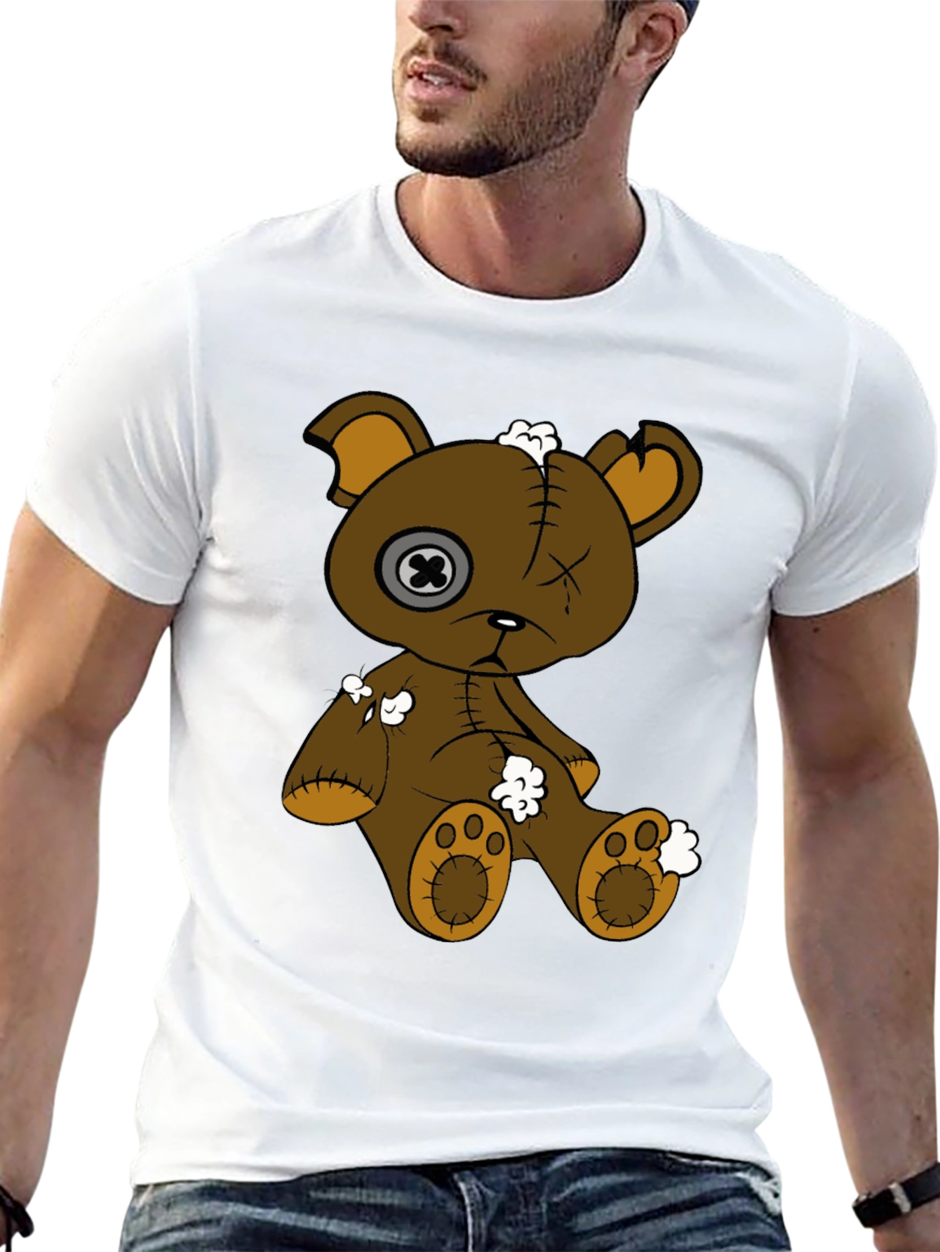 Distressed Teddy Bear Graphic Tee - Unisex Black T-Shirt