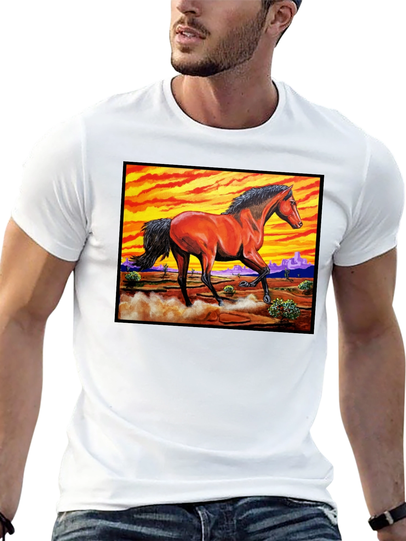 Wild Horse Graphic Tee - Desert Sunset Design