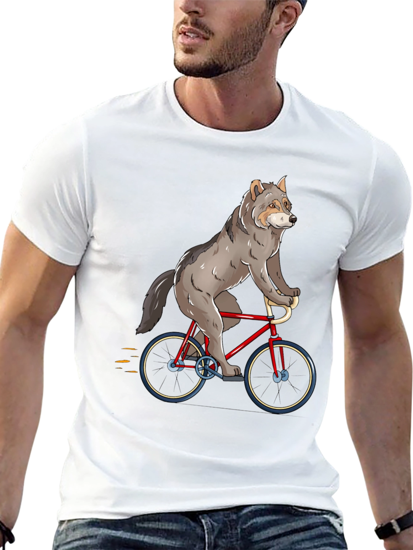 Wolf Riding a Bike Graphic T-Shirt