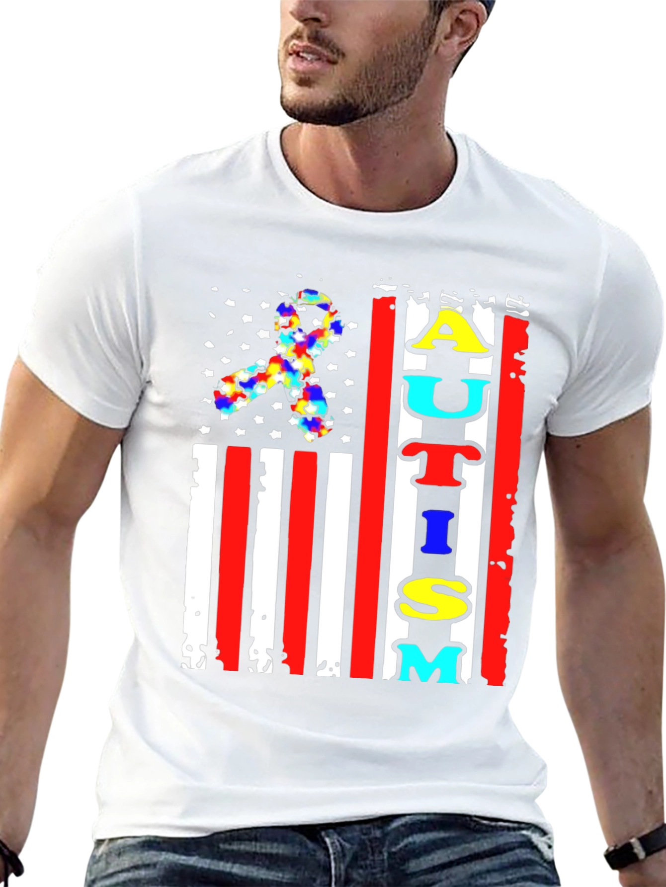 Autism Awareness American Flag Graphic T-Shirt