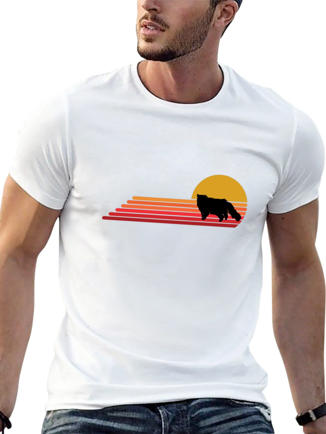 Retro Sunset Wolf Graphic Tee