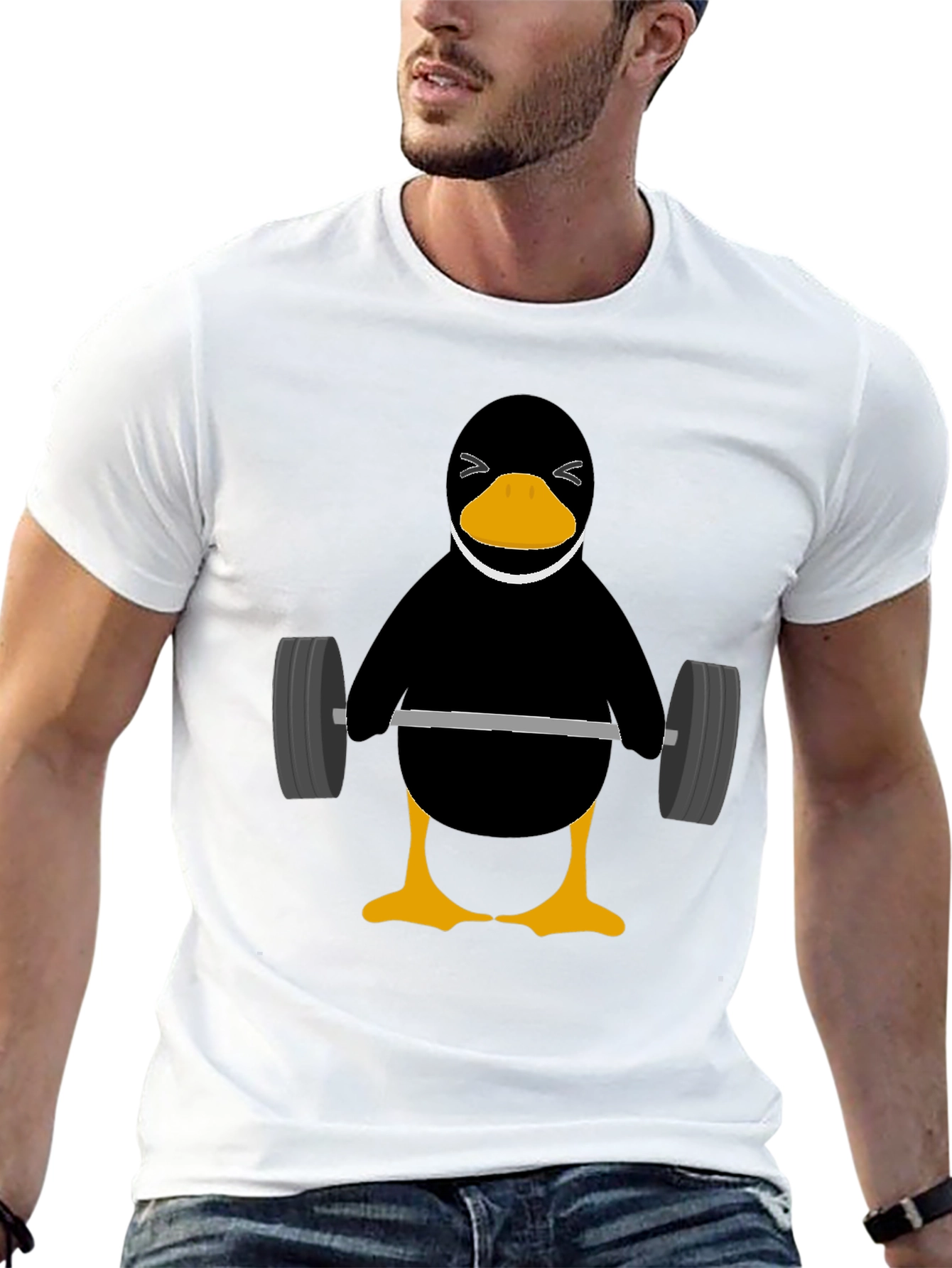 Penguin Lifting Weights Graphic Tee - Black