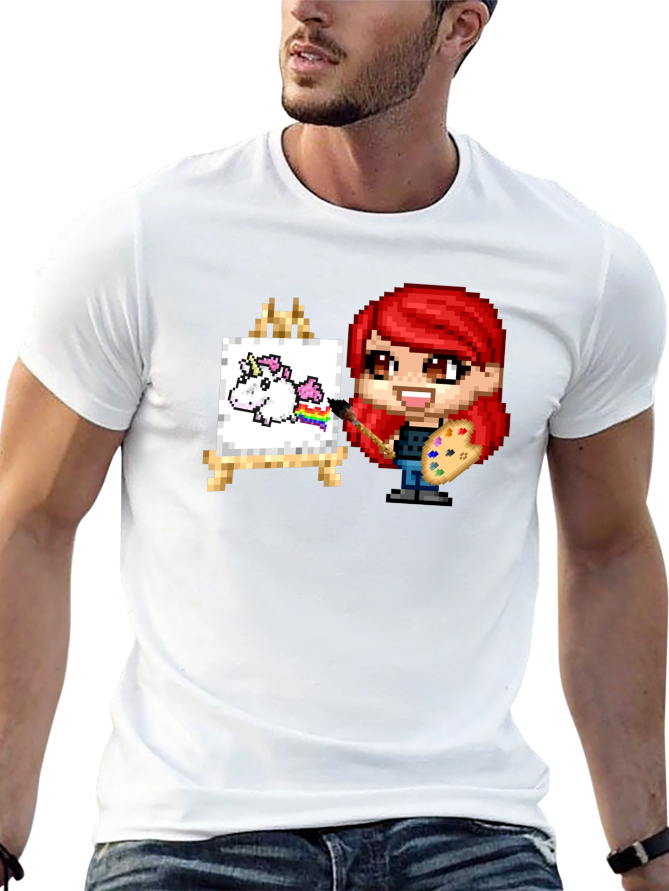 Unicorn Artist Pixel Art Graphic Tee
