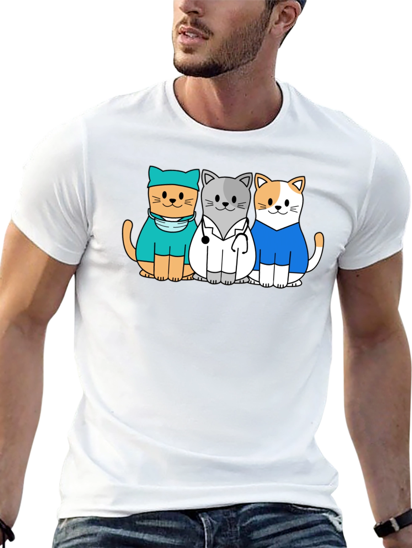 Vet Cat T-Shirt - Cute Cartoon Animal Tee