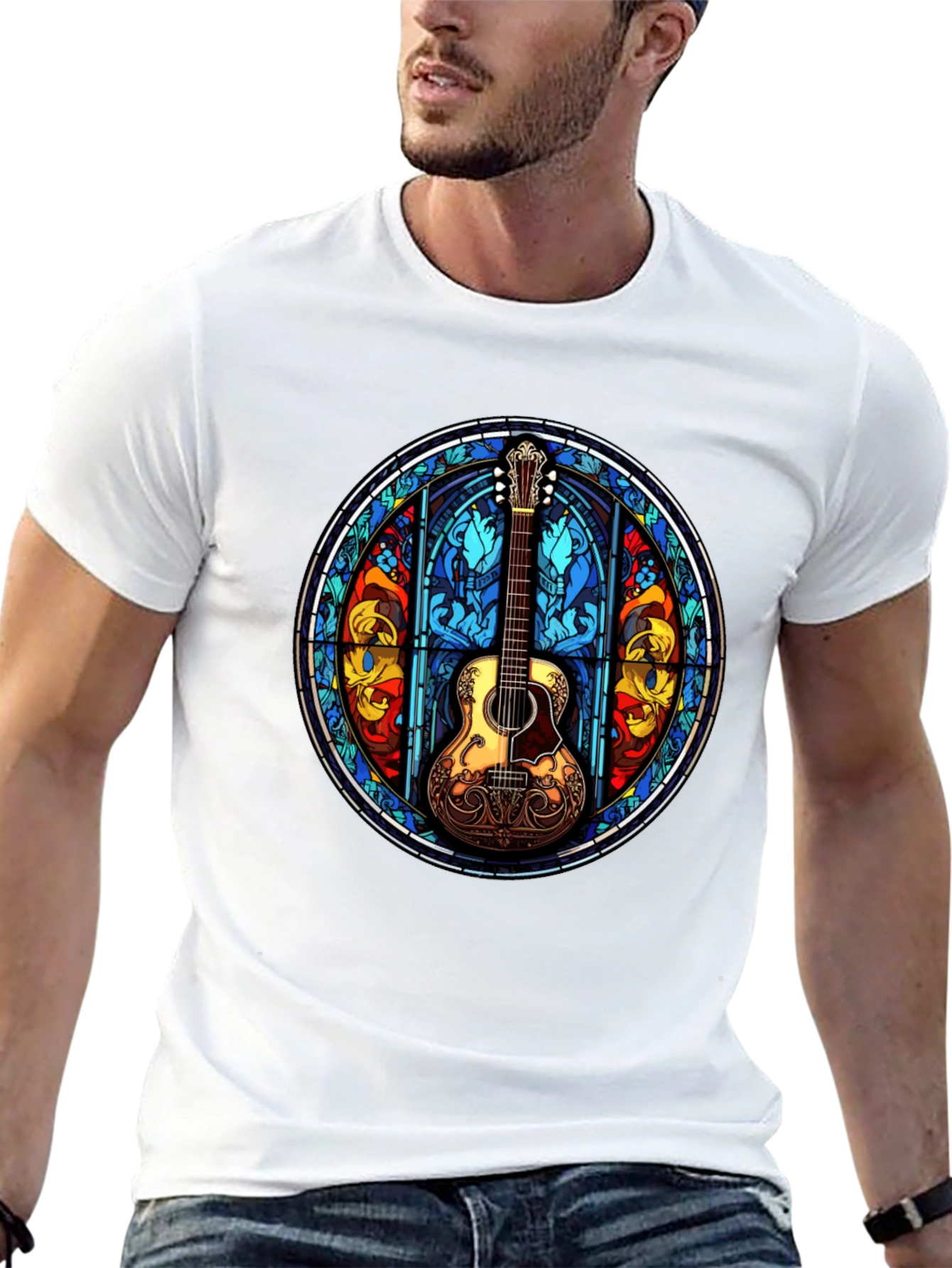 Stained Glass Guitar Graphic Tee