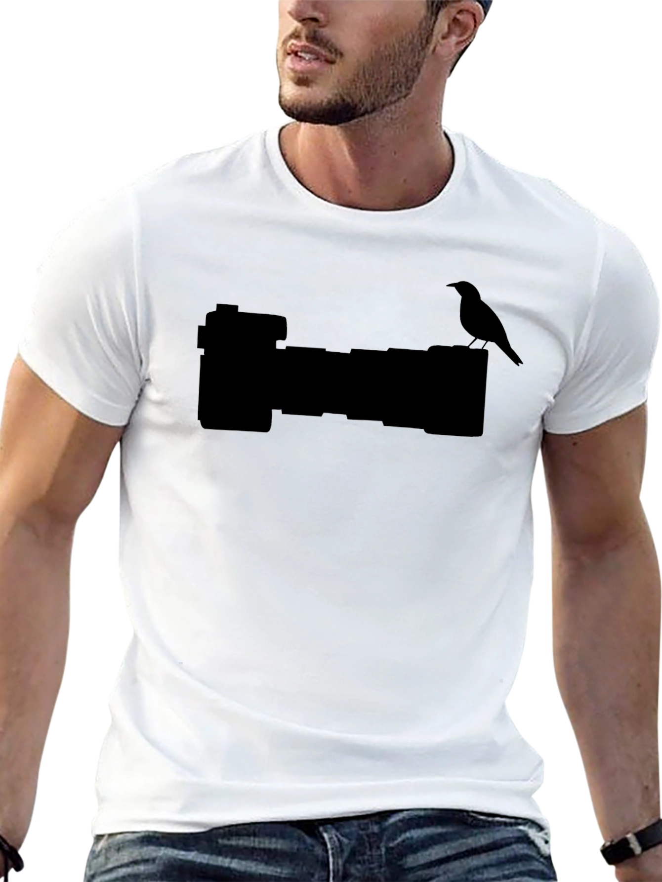 Camera Bird Graphic Black Tee