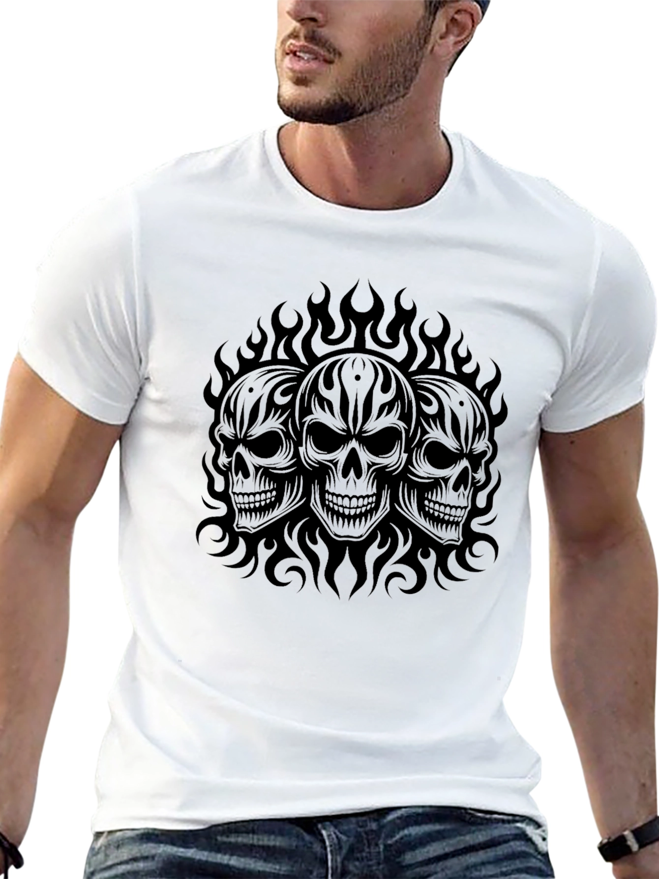 Skull Flames Graphic Black T-Shirt