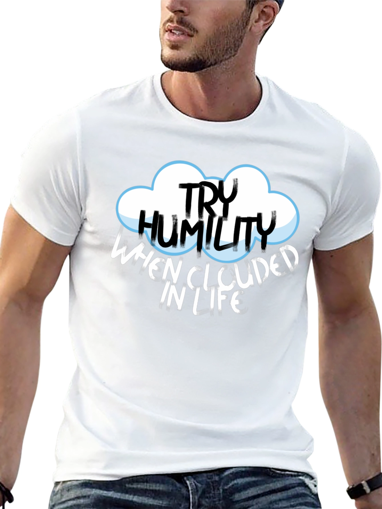 Try Humility Black Cotton T-Shirt - Cloud Design