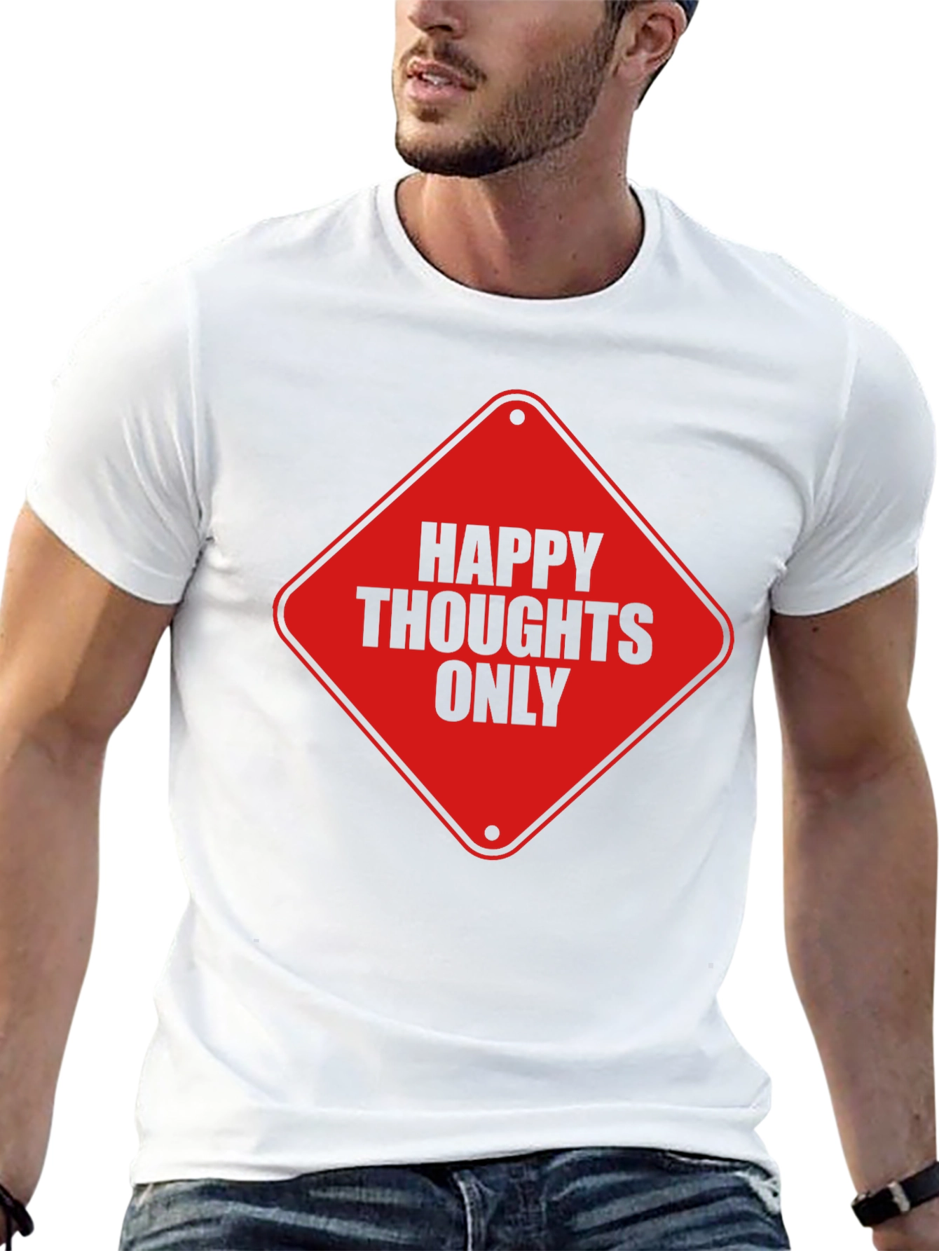 Happy Thoughts Only Graphic Tee - Black Cotton T-Shirt