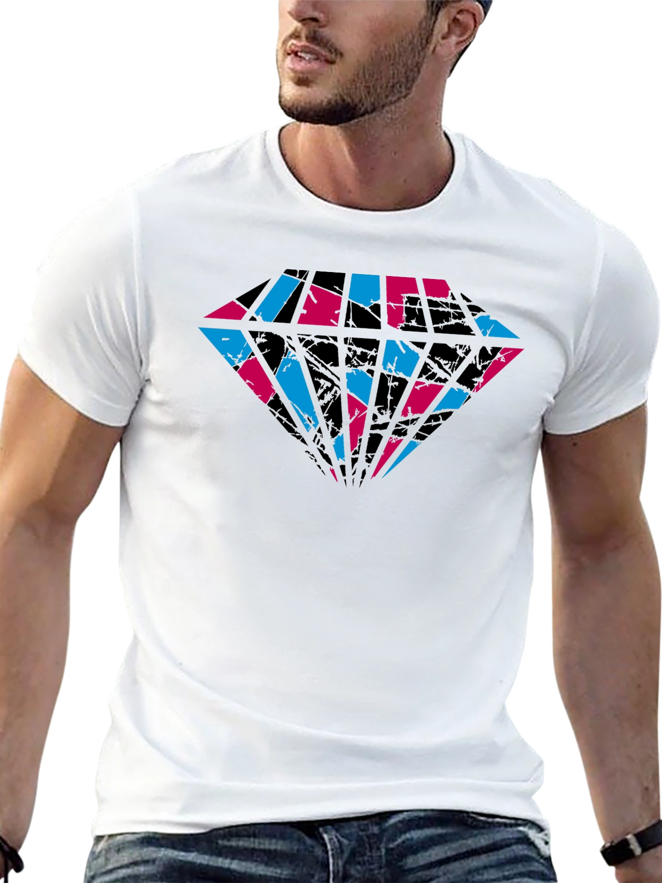 Abstract Diamond Graphic Tee - Cool Black Shirt
